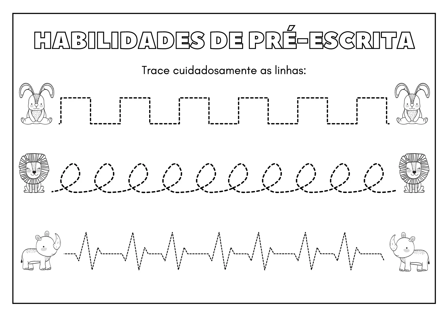 Atividades De Pre Escrita Com Animais Selvagens Coloridos 8