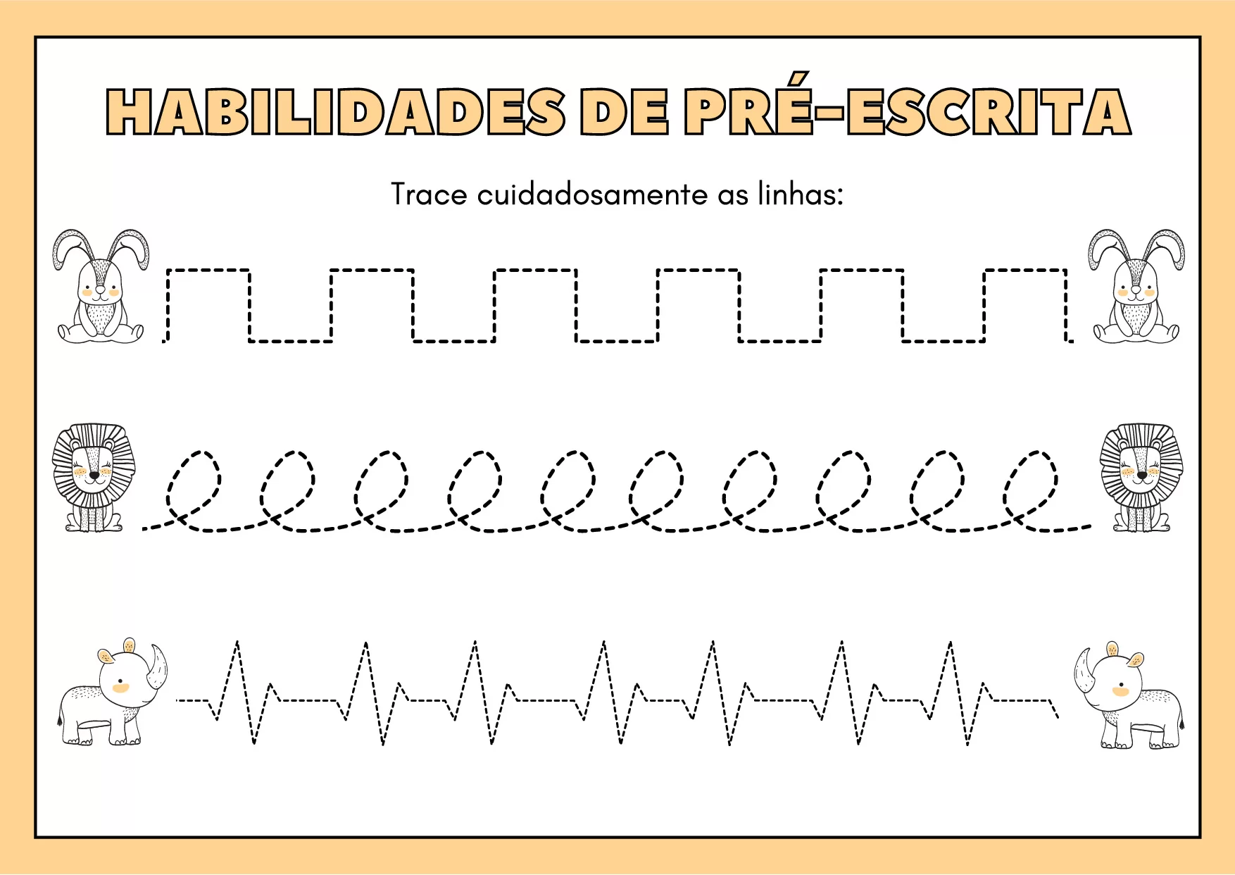 Atividades de Pré-Escrita com Animais Selvagens Coloridos