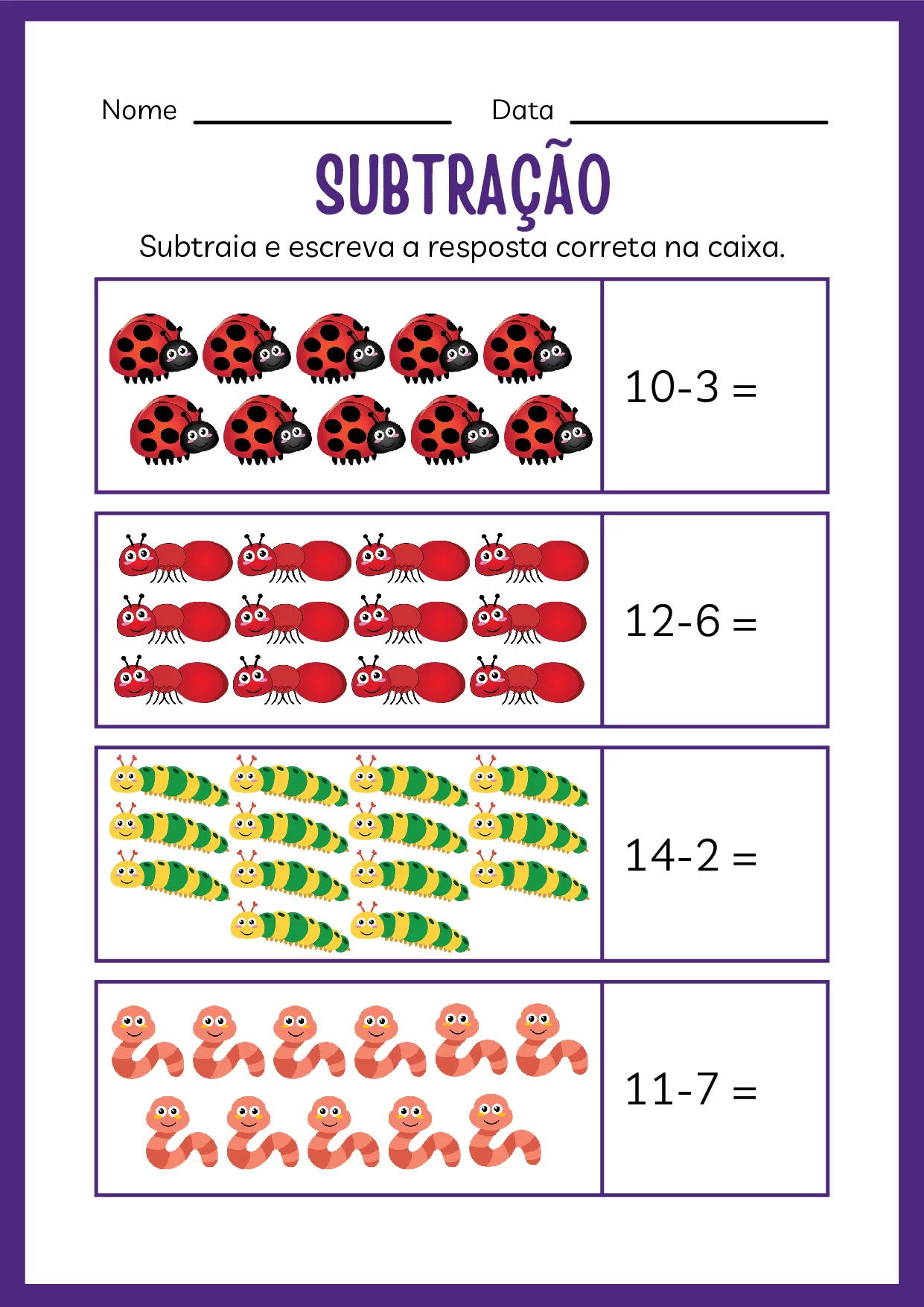 Atividades De Subtracao Para Jardim De Infancia Colorido 10