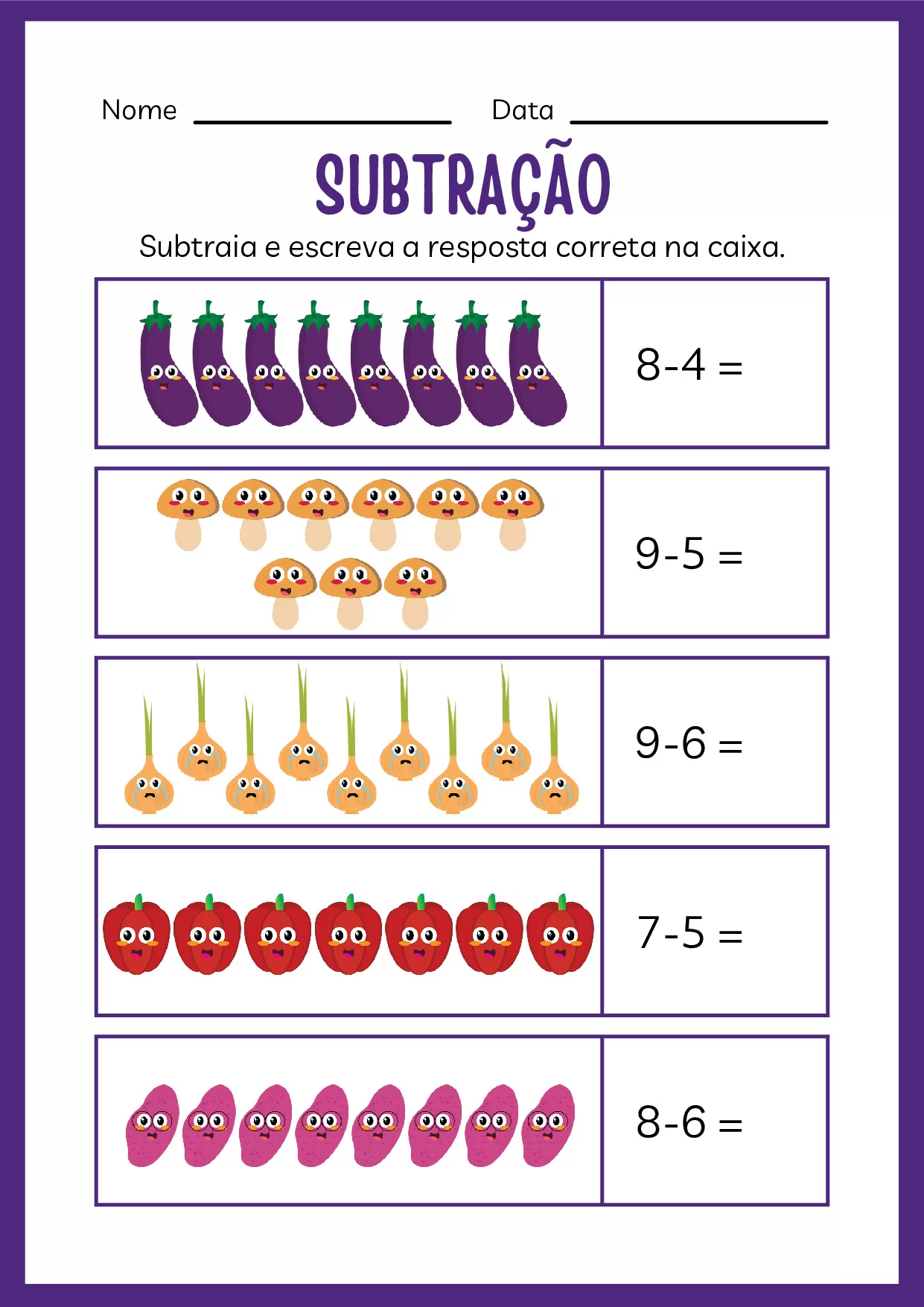 Subtração para educação infantil