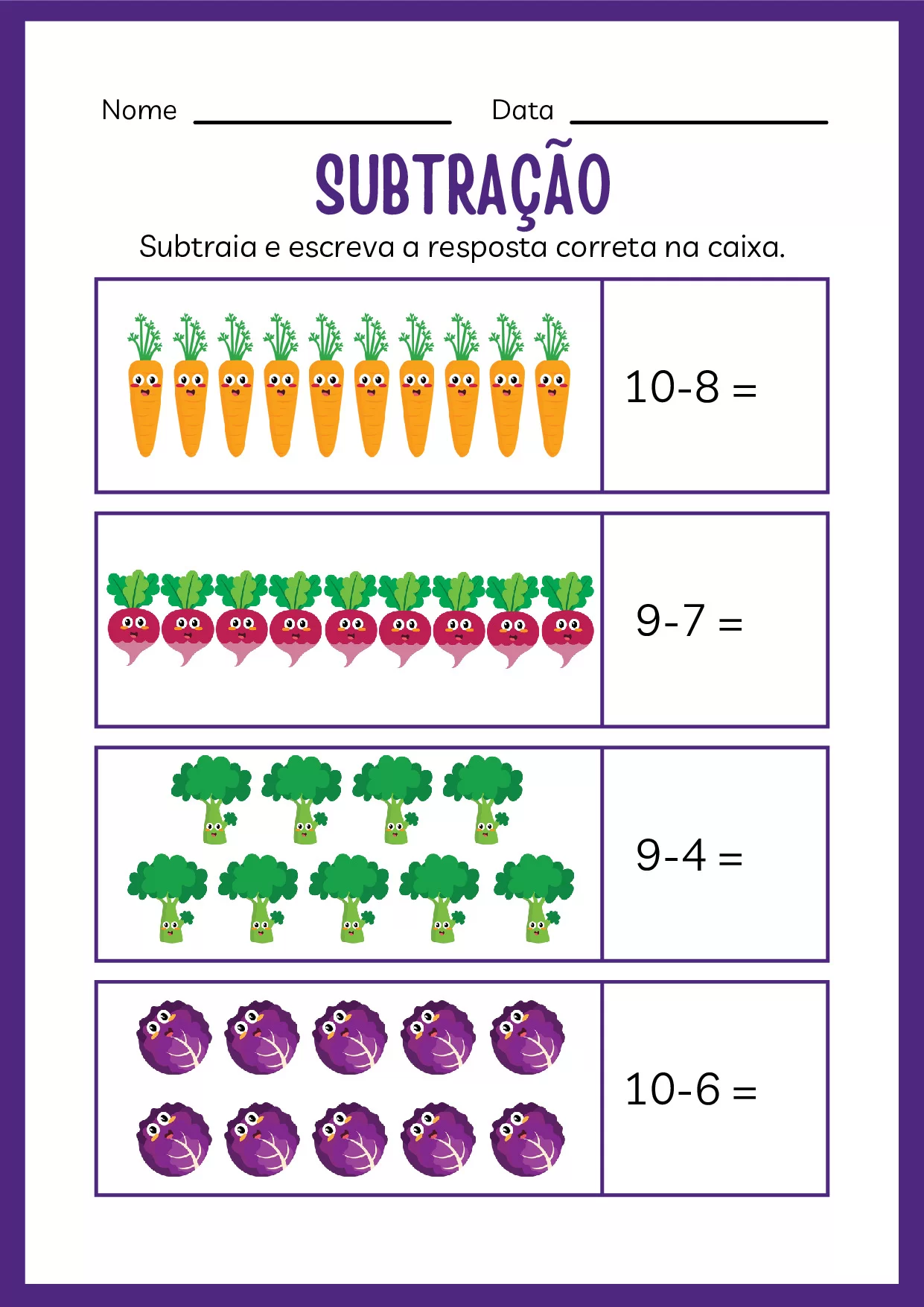 Subtração para o ensino fundamental