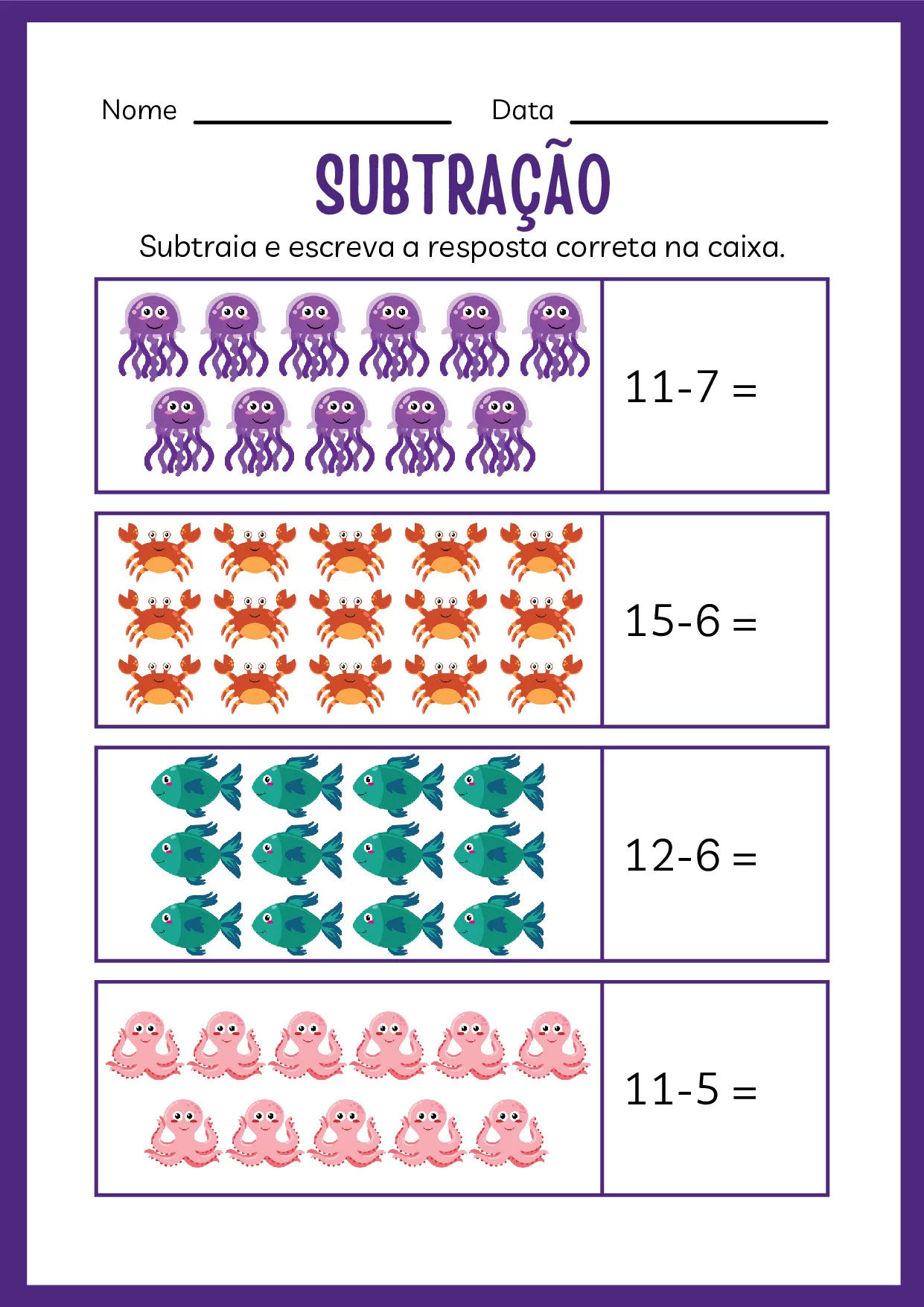 Atividades De Subtracao Para Jardim De Infancia Colorido 9