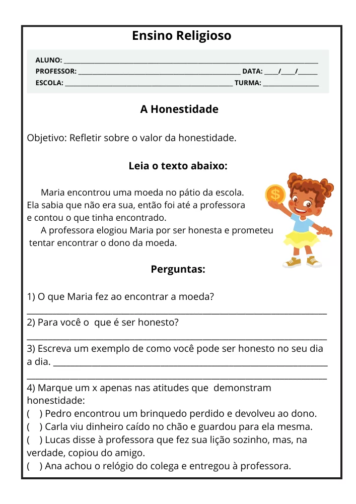 Atividades Ensino Religioso 2o Ano Imprimir Valores 2