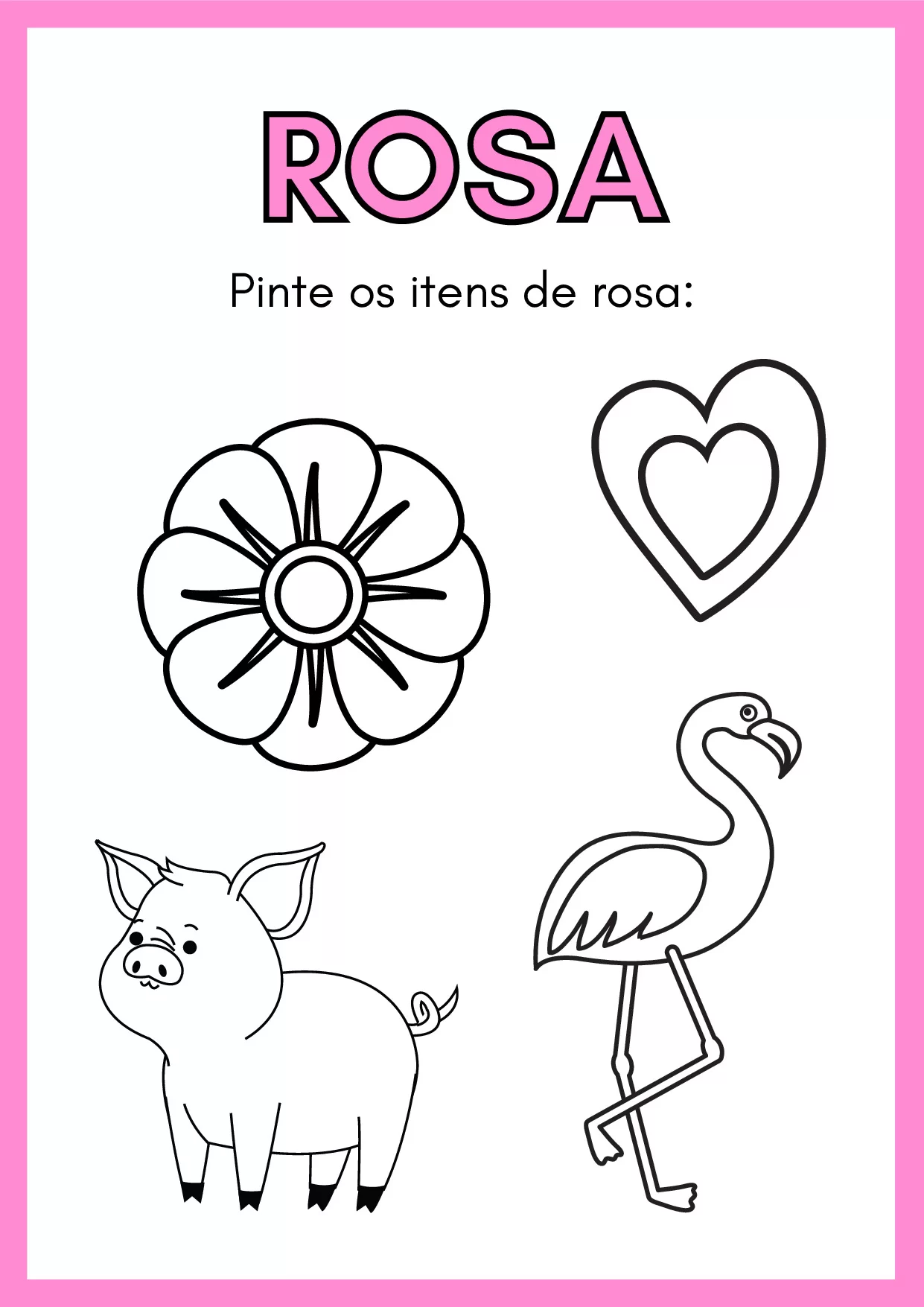 Rosa, pinte os itens de rosa