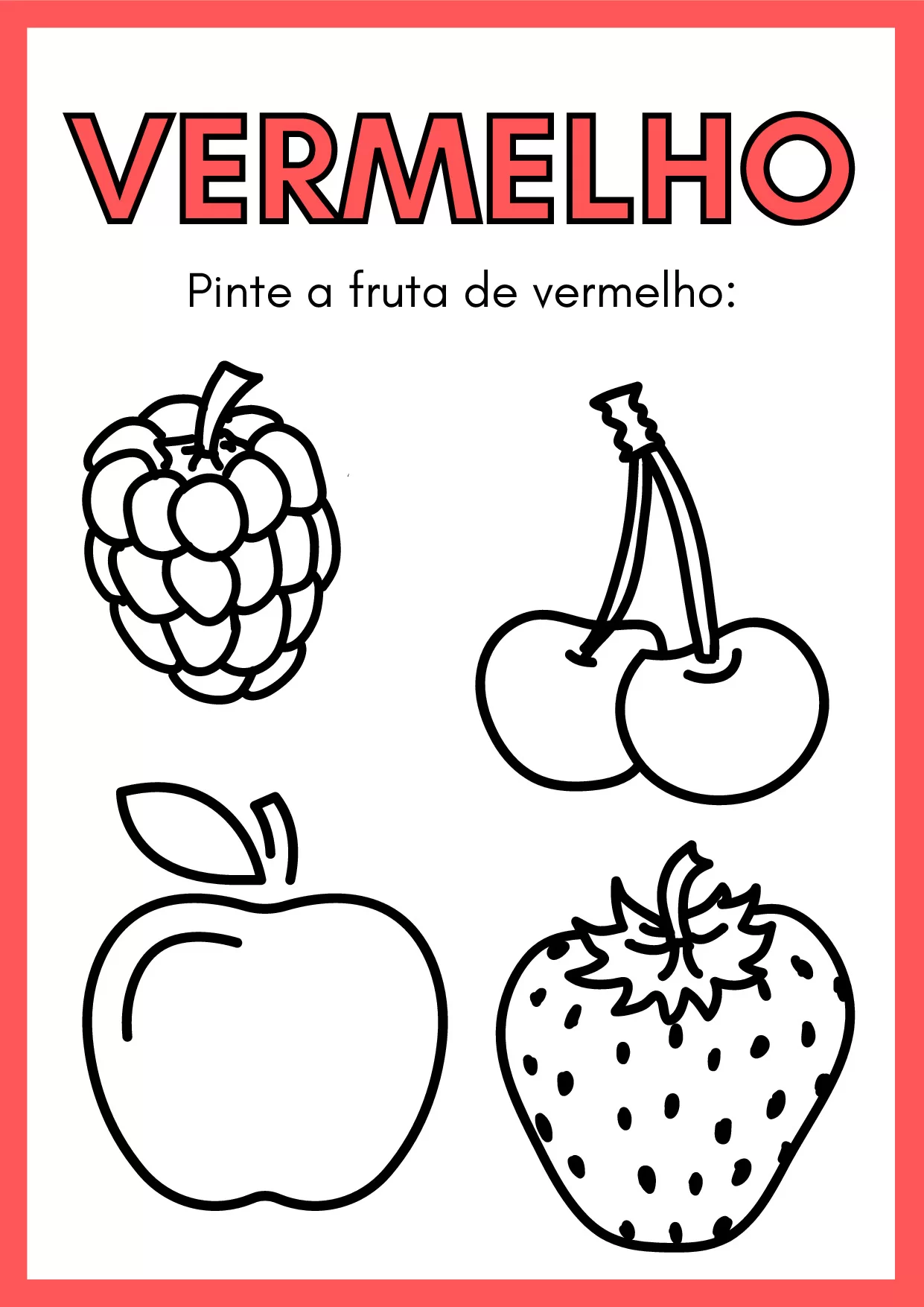 Vermelho, pinte a fruta de vermelho