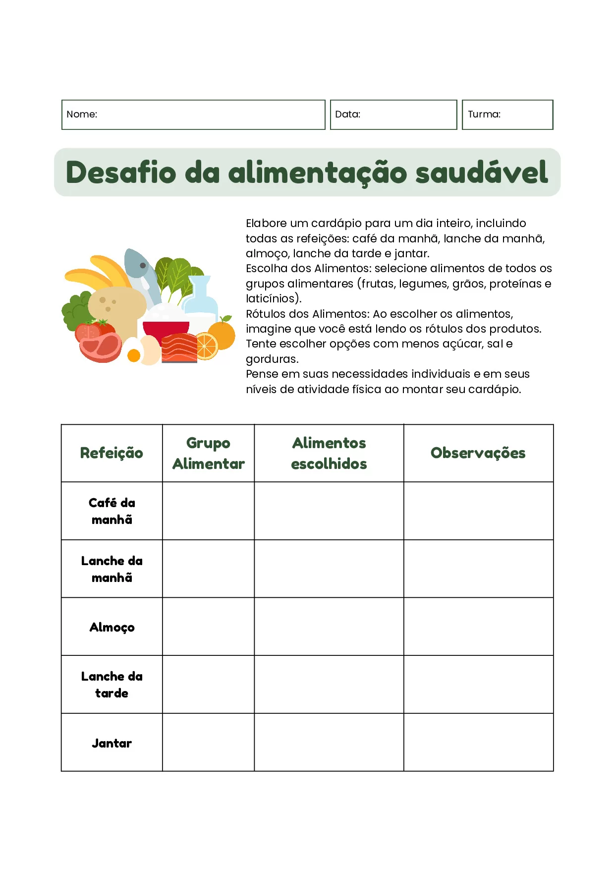 Desafio da alimentação saudável