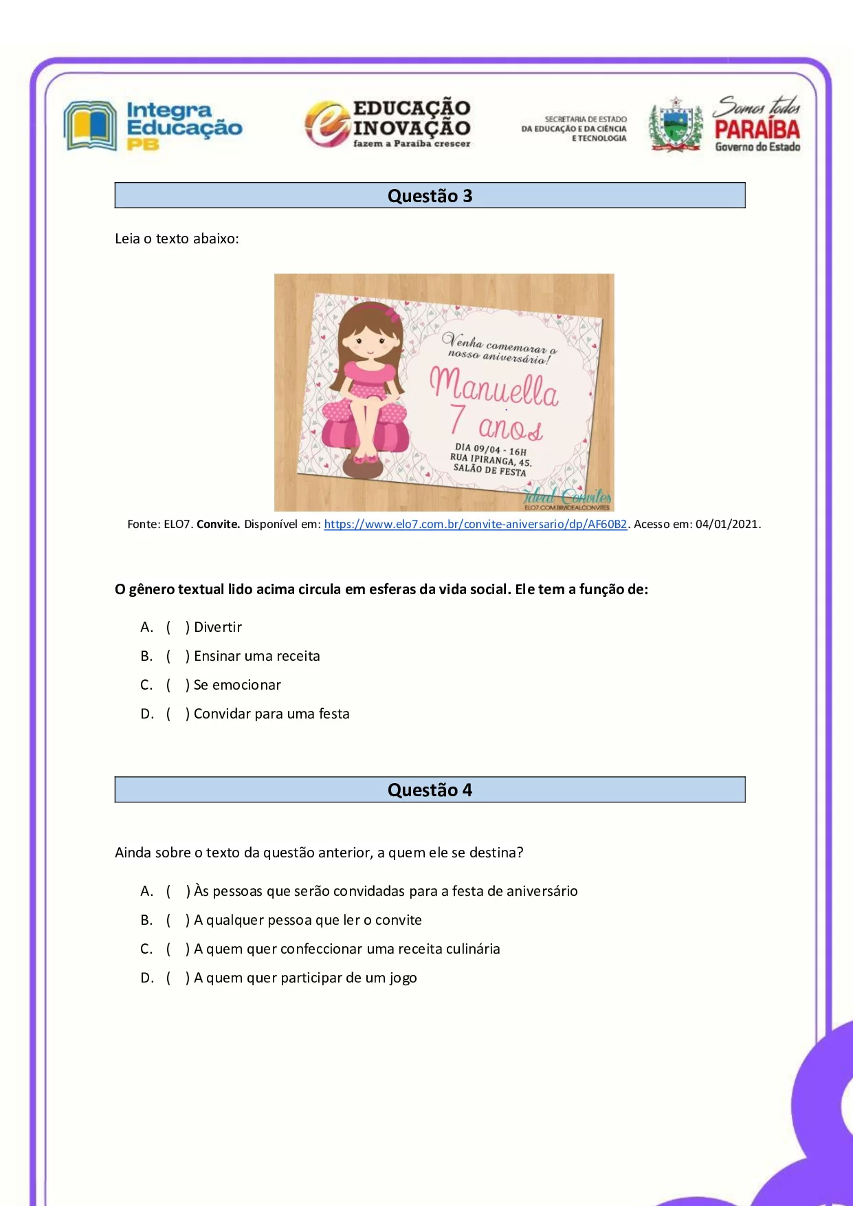 Avaliacao Diagnostica Inicial De Portugues Para O 3o Ano 4