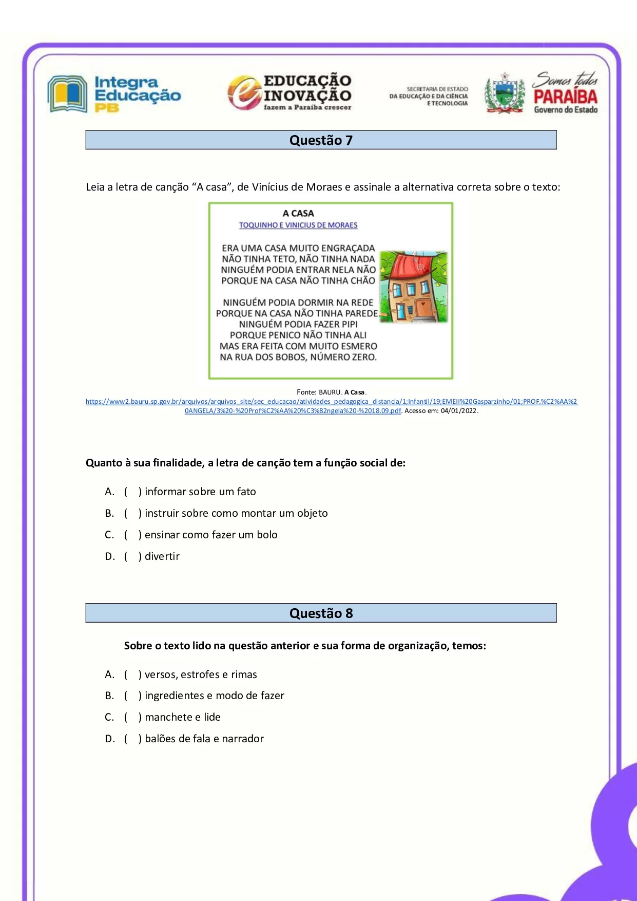 Avaliacao Diagnostica Inicial De Portugues Para O 3o Ano 6