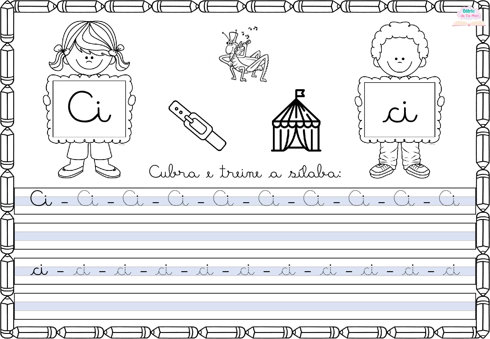 Cubra de treine a sílaba ci