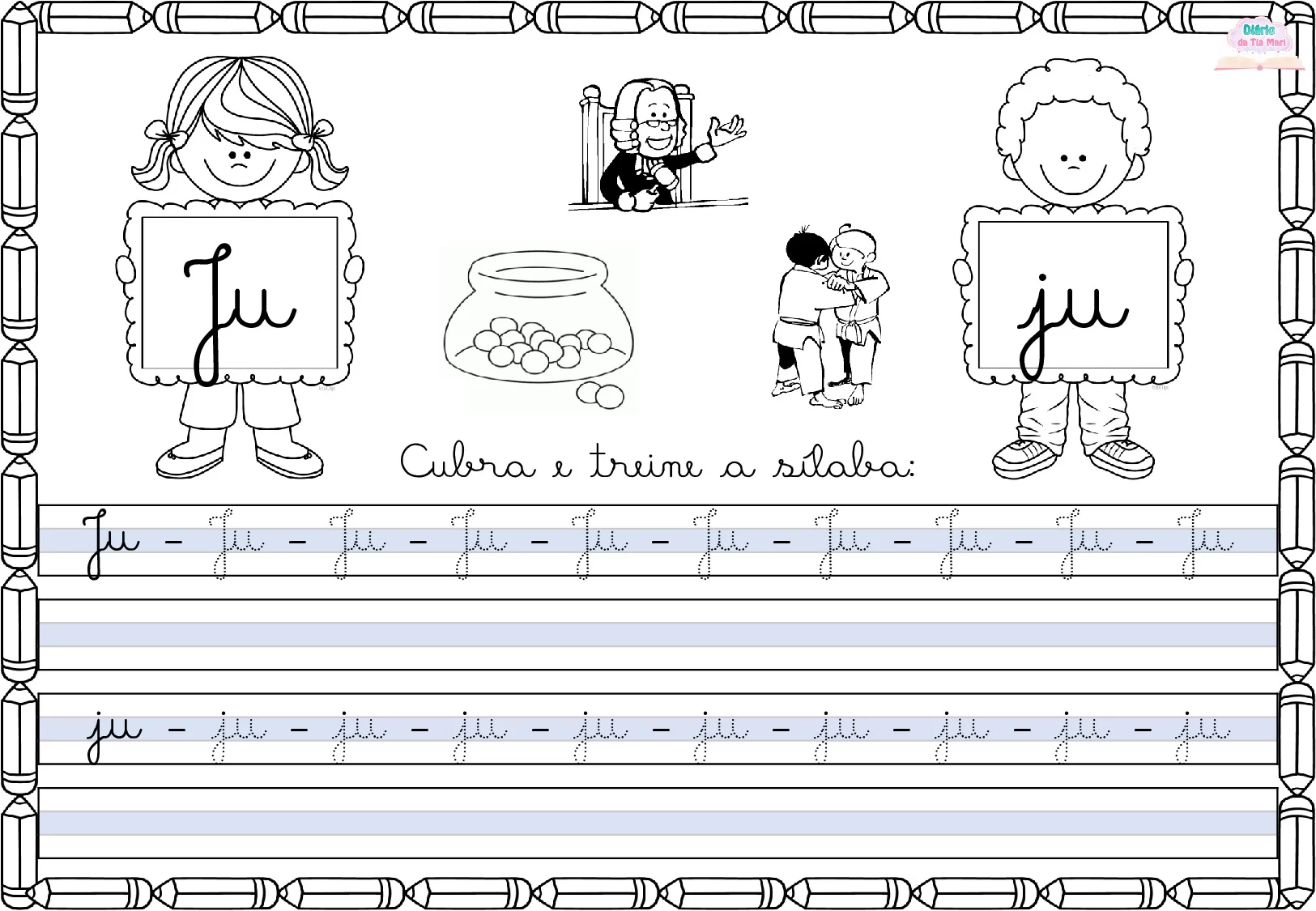 Cubra de treine a sílaba ju