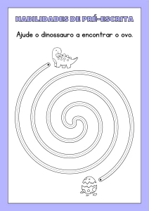 Habilidades de Pré-Escrita: Ajude o Dinossauro a Encontrar o Ovo