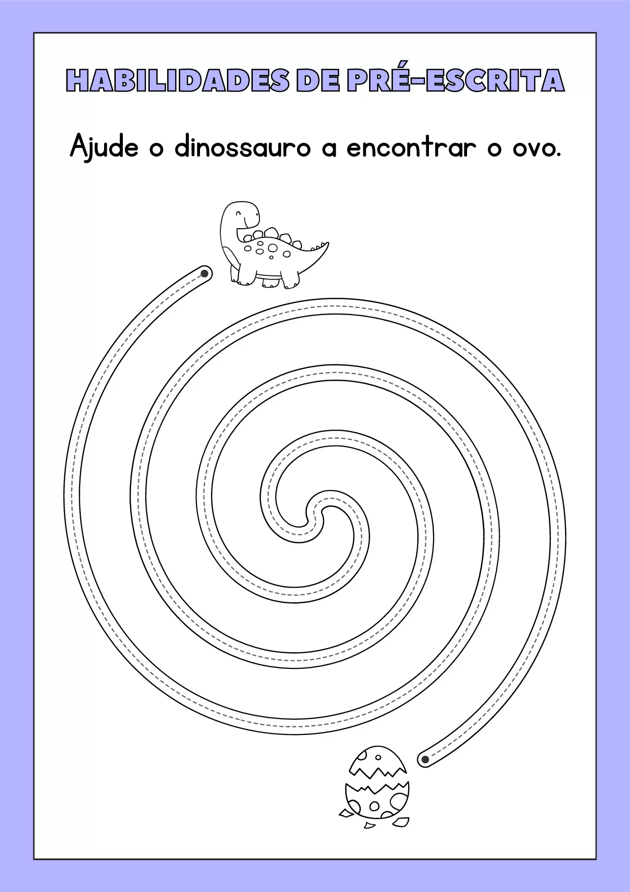 Habilidades de Pré-Escrita: Ajude o Dinossauro a Encontrar o Ovo