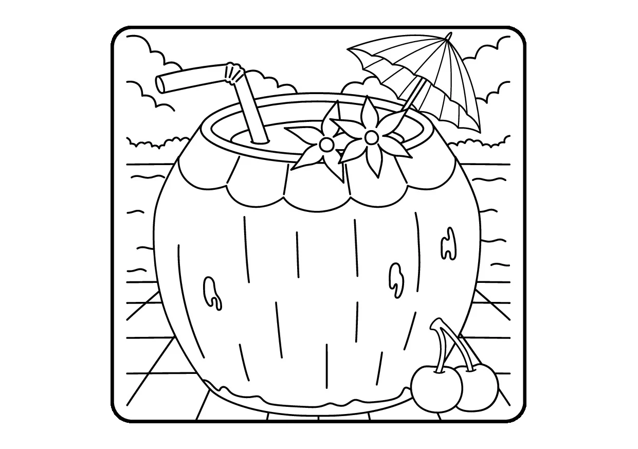 Colorir agua de coco com guarda chuvinha , canudinho e uma cereja