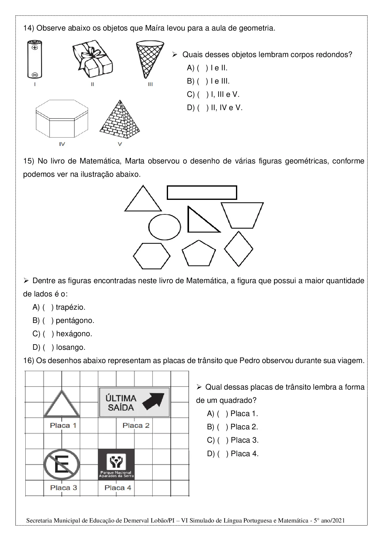 Simulado De Portugues E Matematica – 5o Ano 10