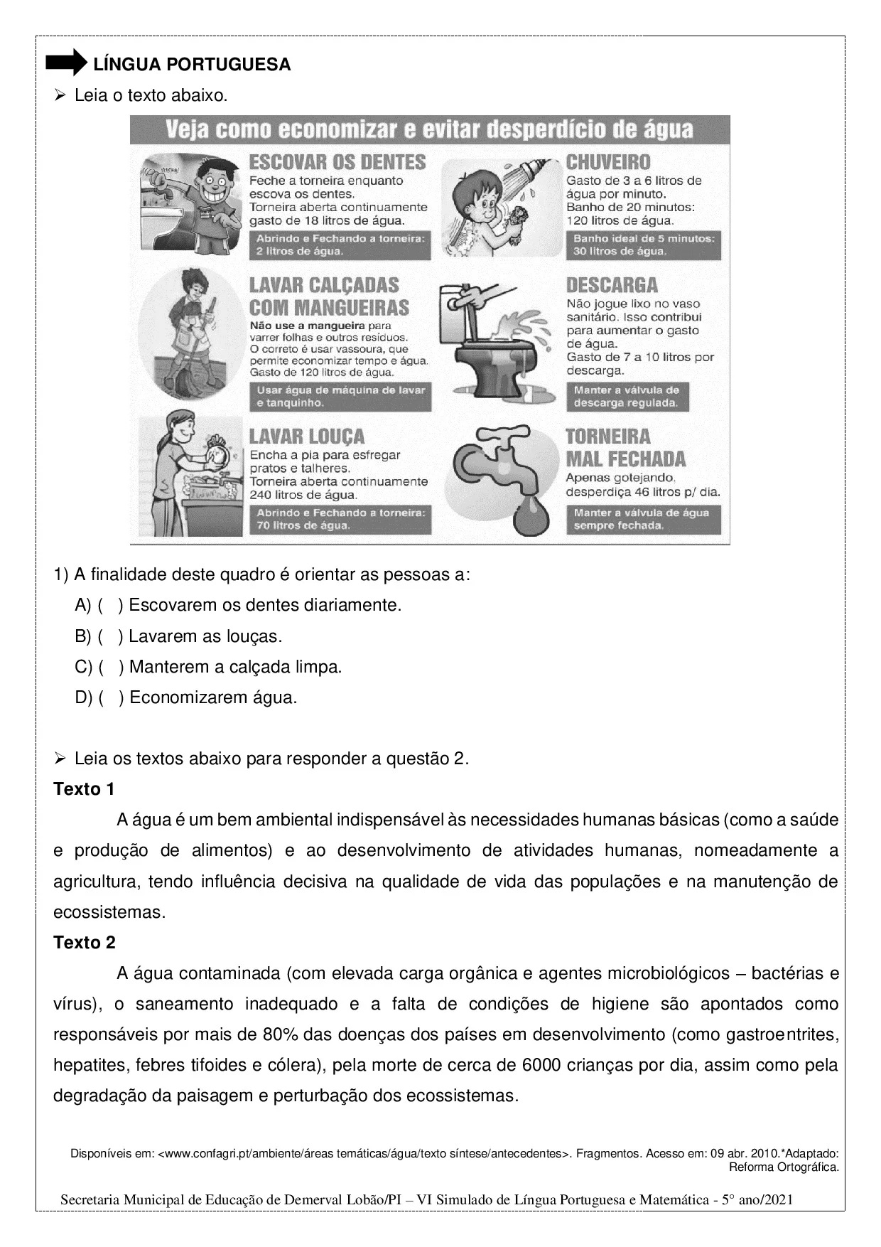 Simulado De Portugues E Matematica – 5o Ano 4