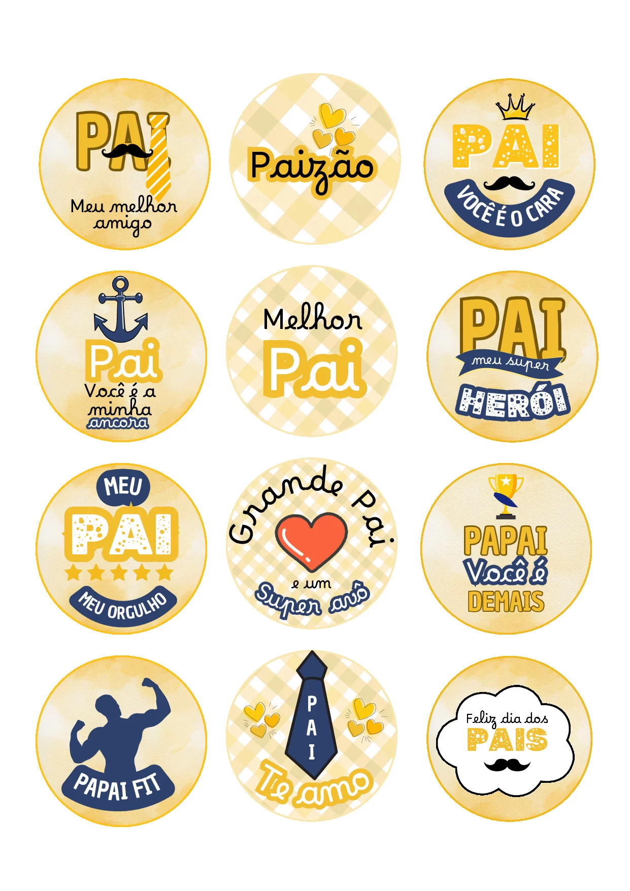 Tag para o Dia dos Pais Amarelo e Branco Listrado