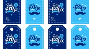 Tag para o Dia dos Pais em Azul e Branco Moderno