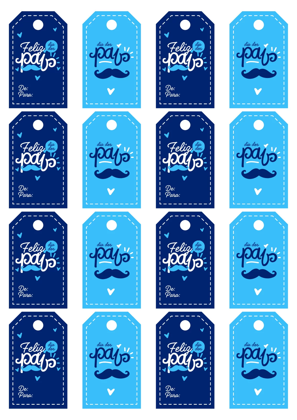 Tag para o Dia dos Pais em Azul e Branco Moderno