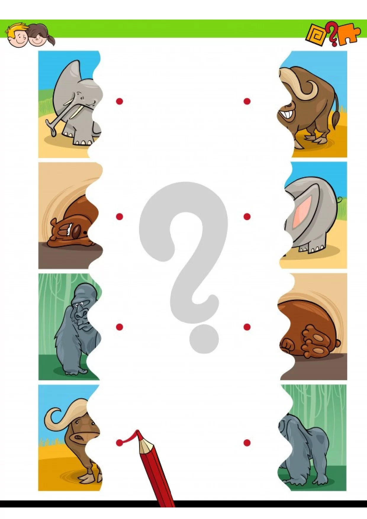 Atividades de ligar as Metades de Animais – ilustração 2