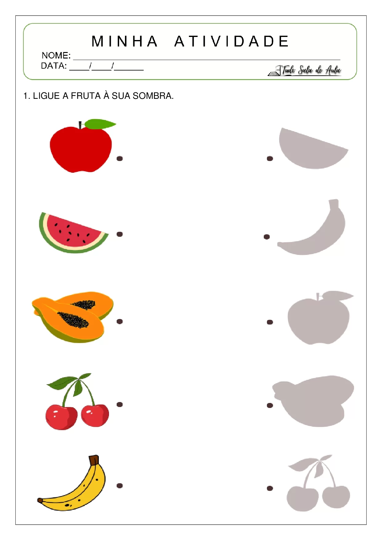 Atividades de Ligar as Sombras para Educação Infantil