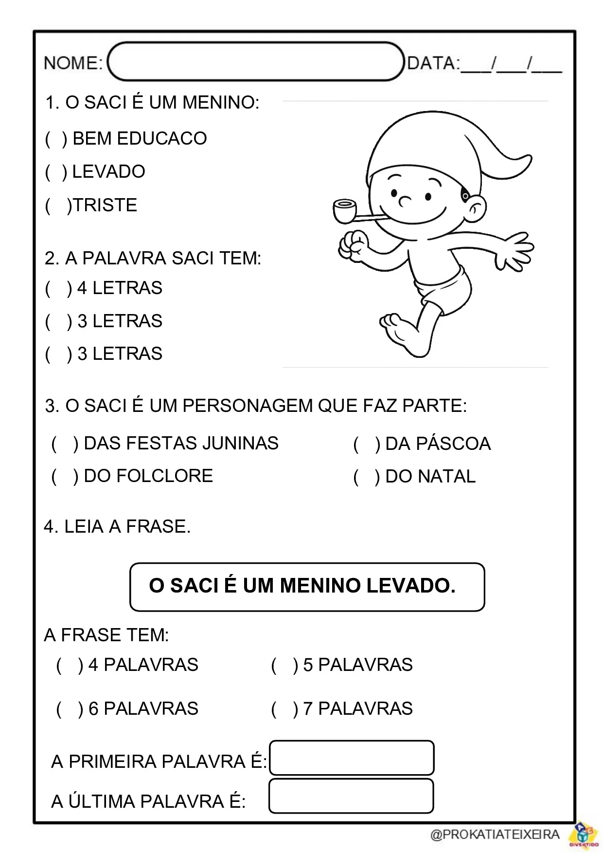 Atividades Do Saci Perere Folclore Pre Escola E 1o Ano 7