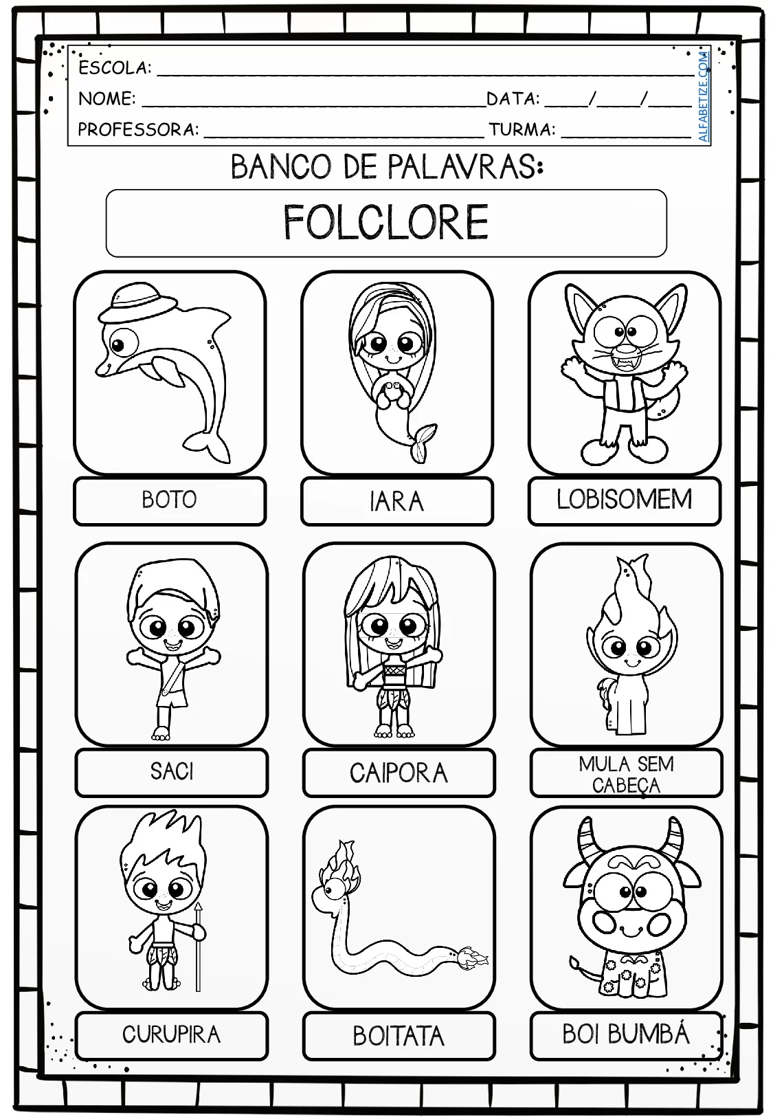 Atividades folclore PDF para imprimir – ilustração 2