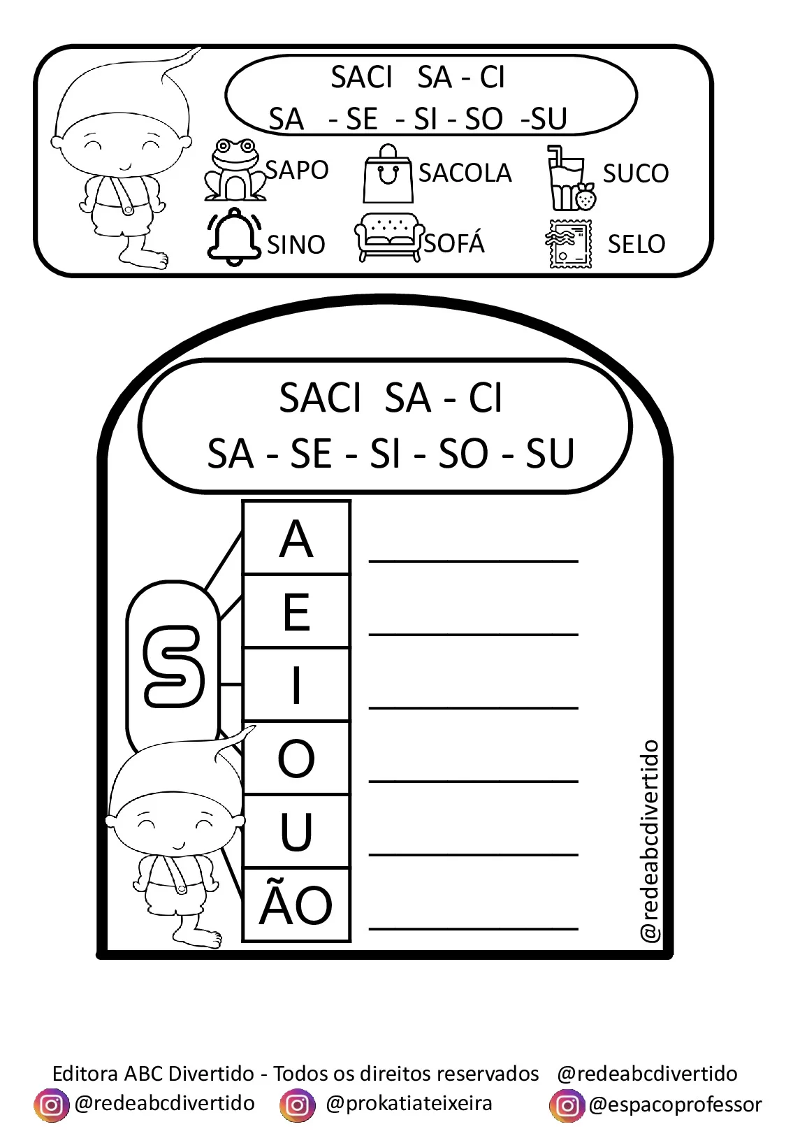Atividades Fonema S com Saci em PDF - Fonemas SA·SE·SI·SO·SU