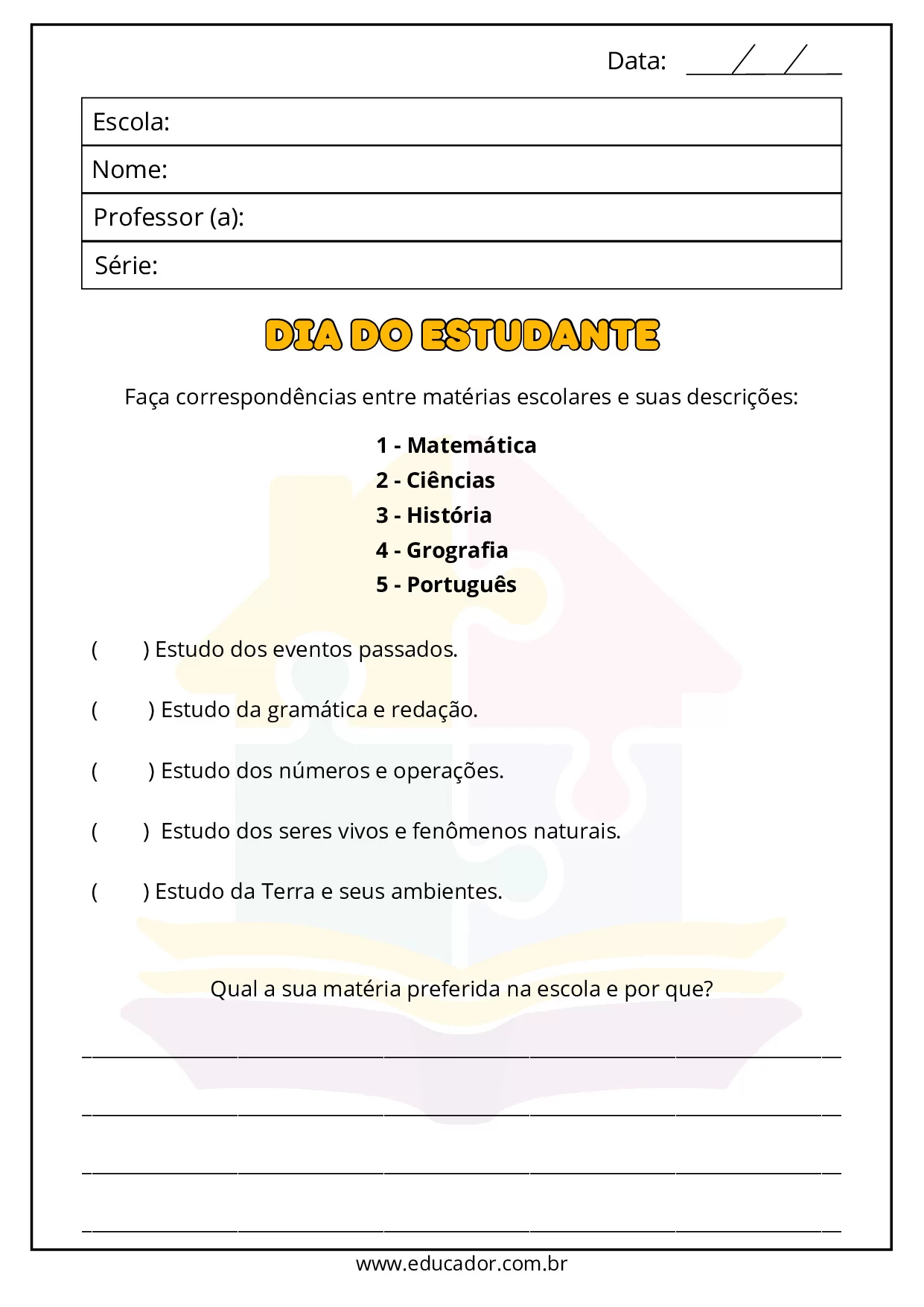 Atividades Para O Dia Do Estudante Pre Escola E 1o Ano 12