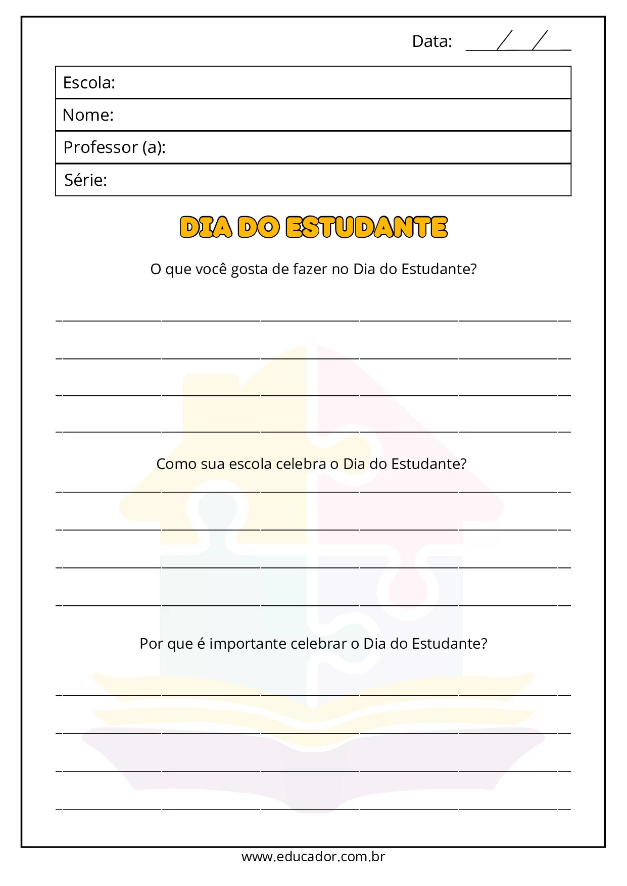 Atividades Para O Dia Do Estudante Pre Escola E 1o Ano 18