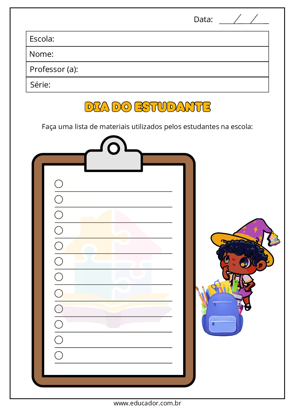 Atividades Para O Dia Do Estudante Pre Escola E 1o Ano 9