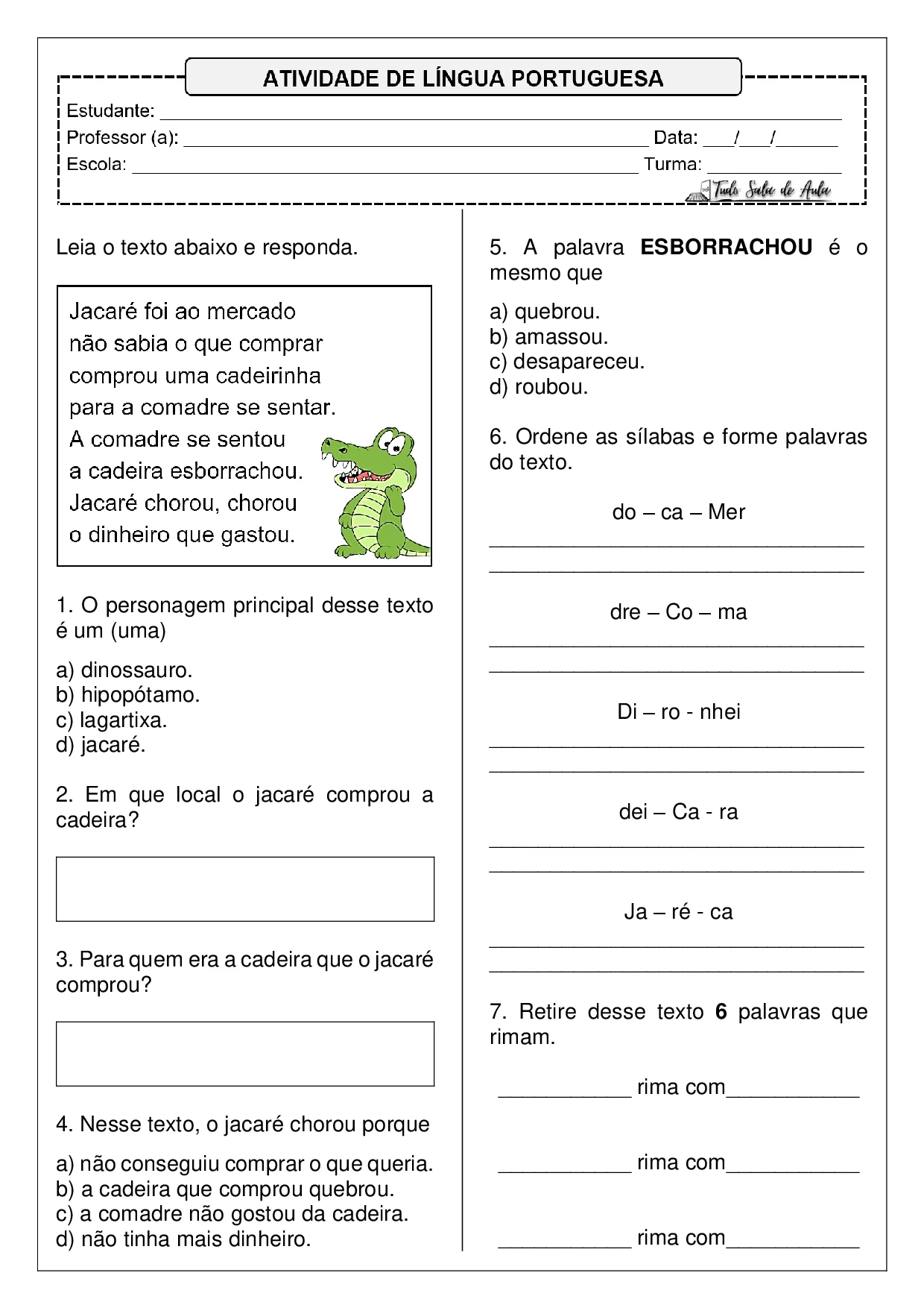 Atividades sobre parlendas 1º e 2º ano em pdf para imprimir