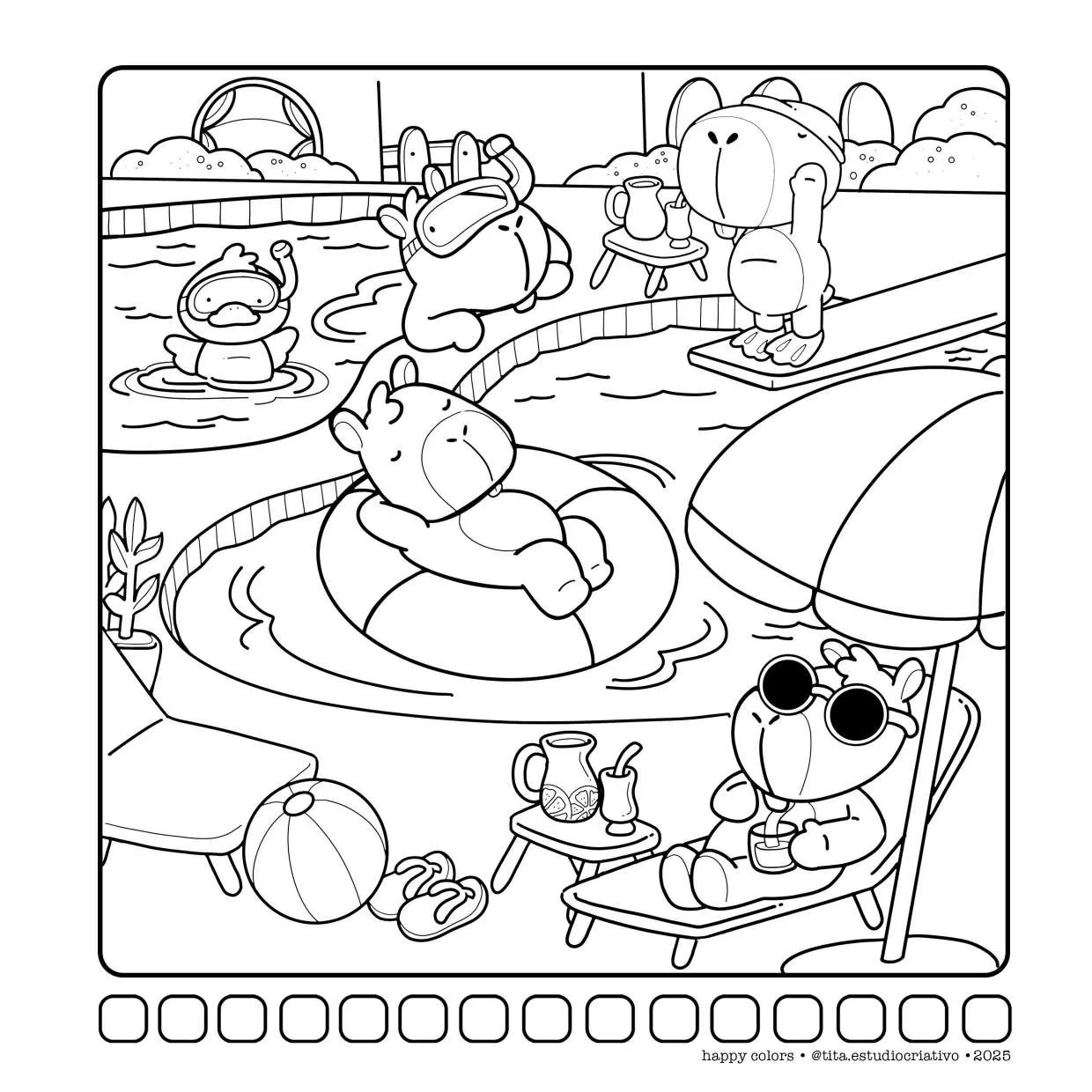 Capivaras Fofas Em Cenas Aconchegantes Para Colorir 13