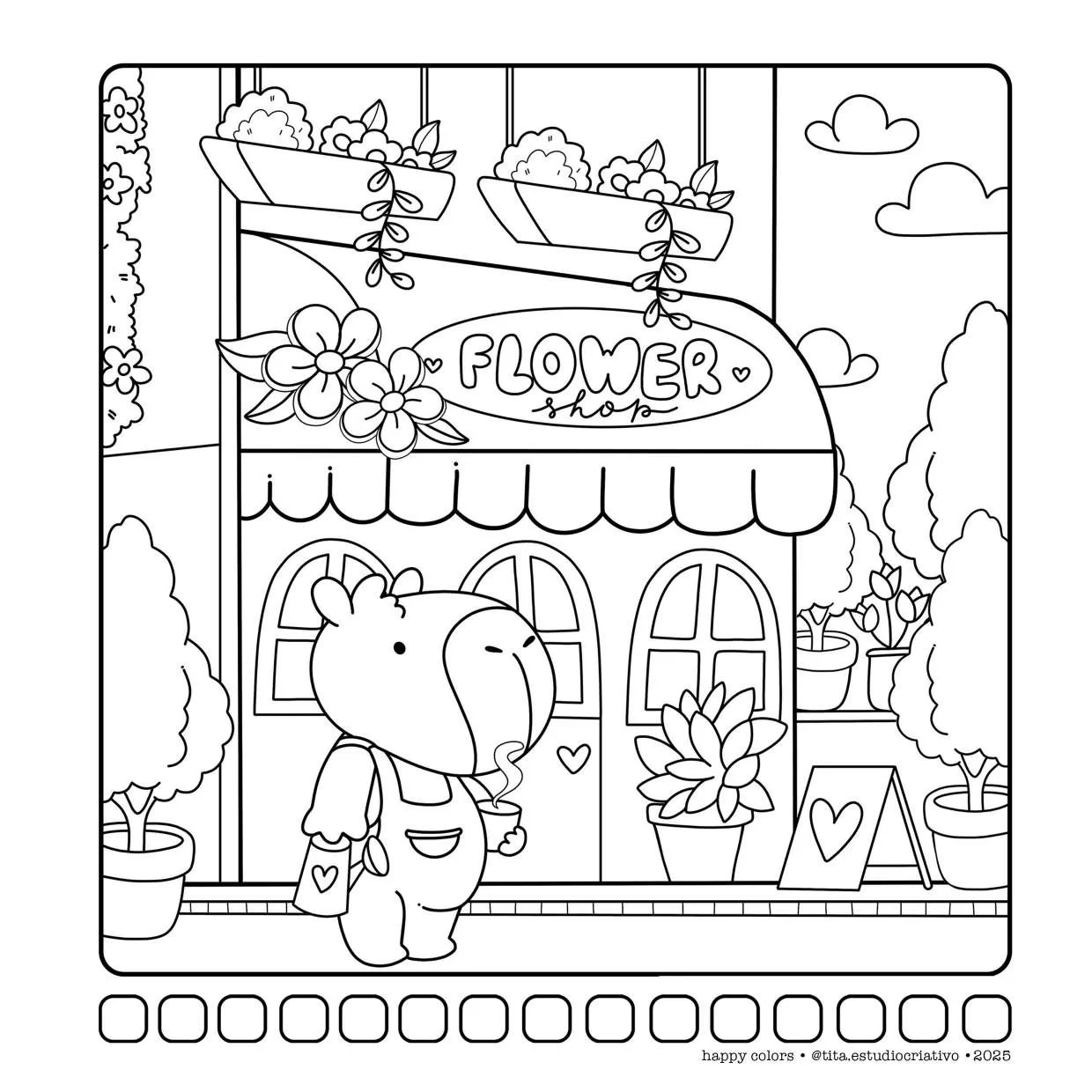 Capivaras Fofas Em Cenas Aconchegantes Para Colorir 19