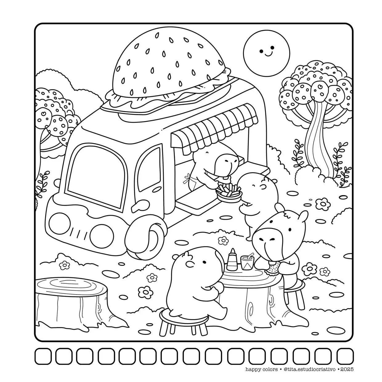 Capivaras Fofas Em Cenas Aconchegantes Para Colorir 20