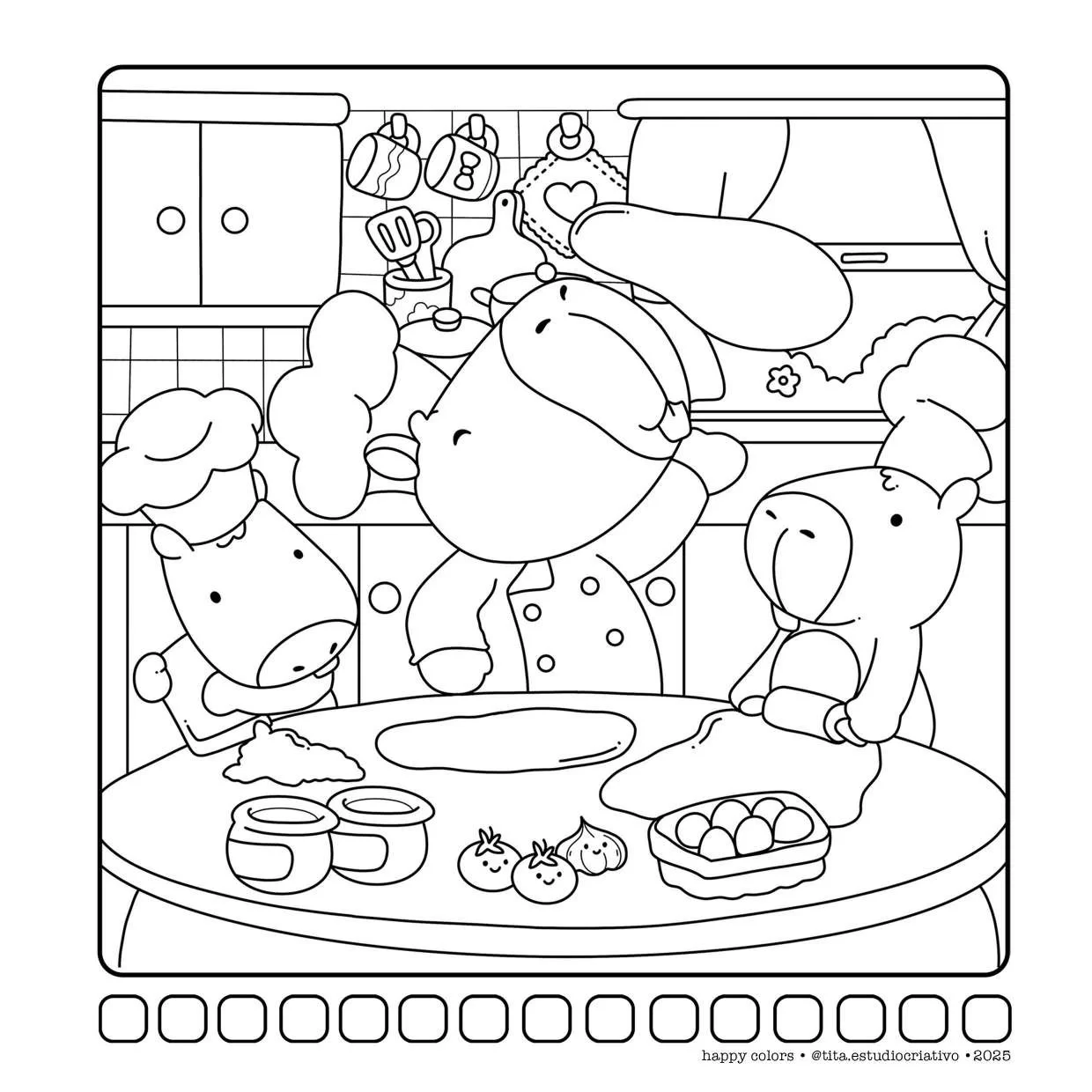 Capivaras Fofas Em Cenas Aconchegantes Para Colorir 21