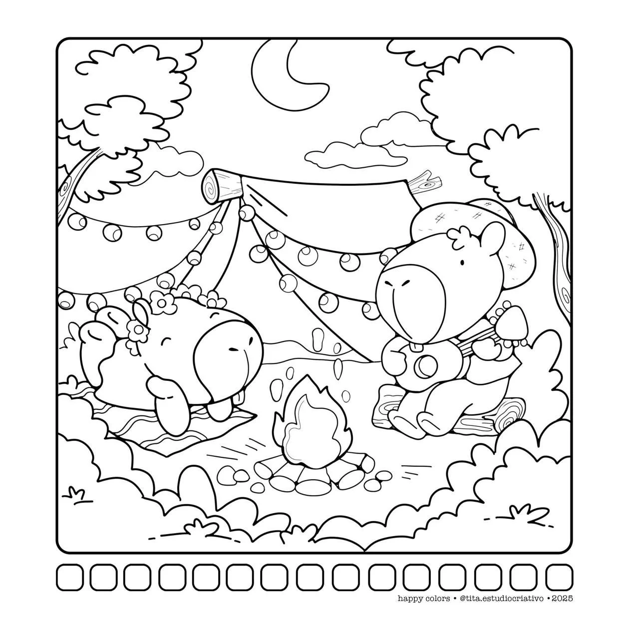 Capivaras Fofas Em Cenas Aconchegantes Para Colorir 22