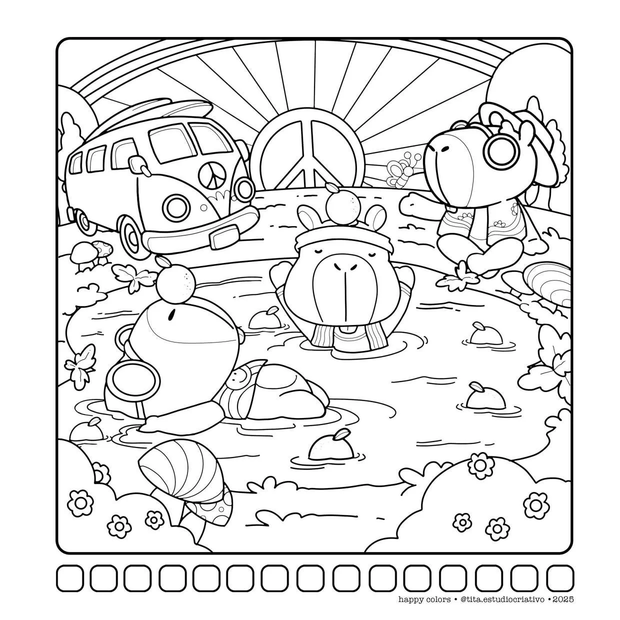 Capivaras Fofas Em Cenas Aconchegantes Para Colorir 23