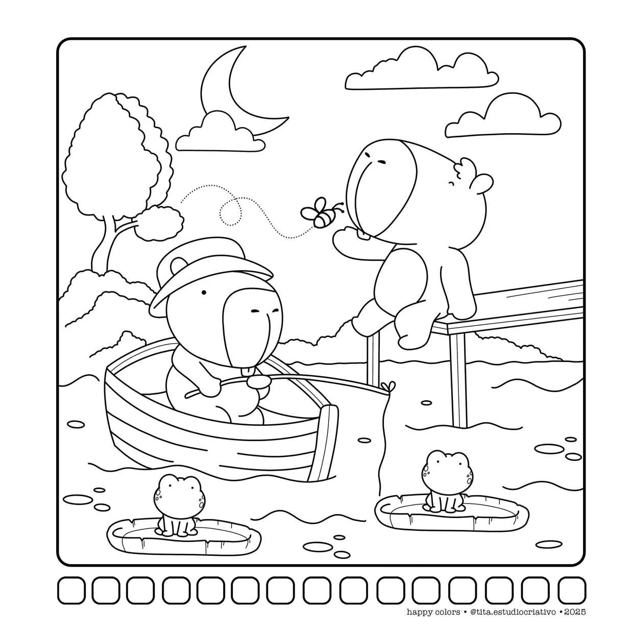 Capivaras Fofas Em Cenas Aconchegantes Para Colorir 24