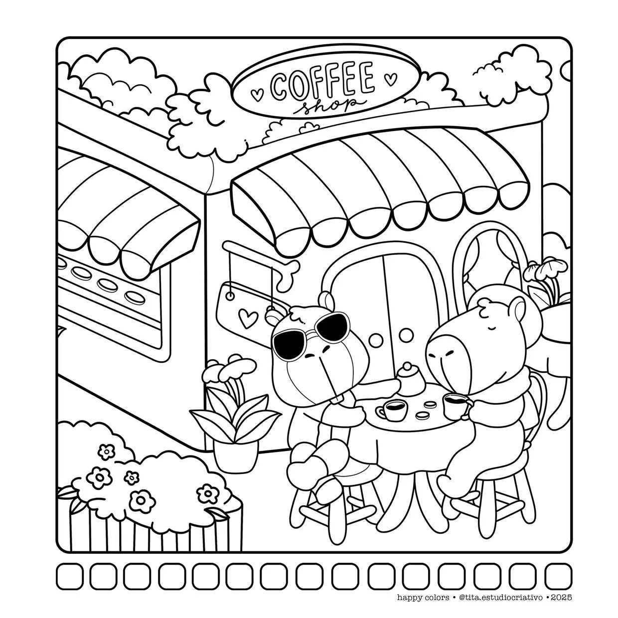 Capivaras Fofas Em Cenas Aconchegantes Para Colorir 4