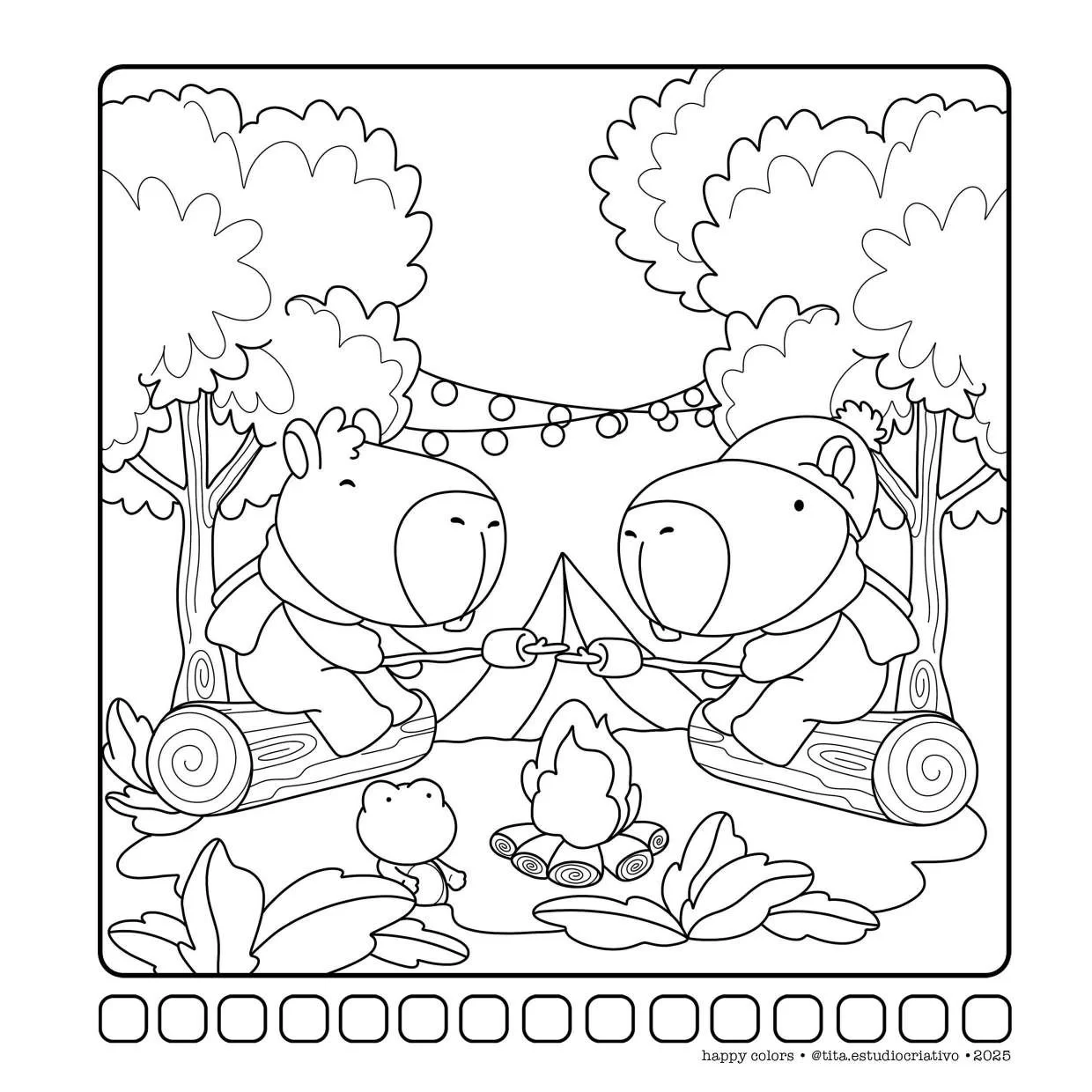 Capivaras Fofas Em Cenas Aconchegantes Para Colorir 5