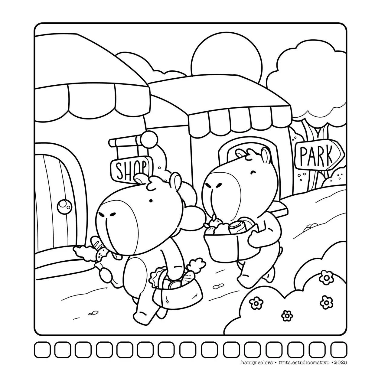 Capivaras Fofas Em Cenas Aconchegantes Para Colorir 6