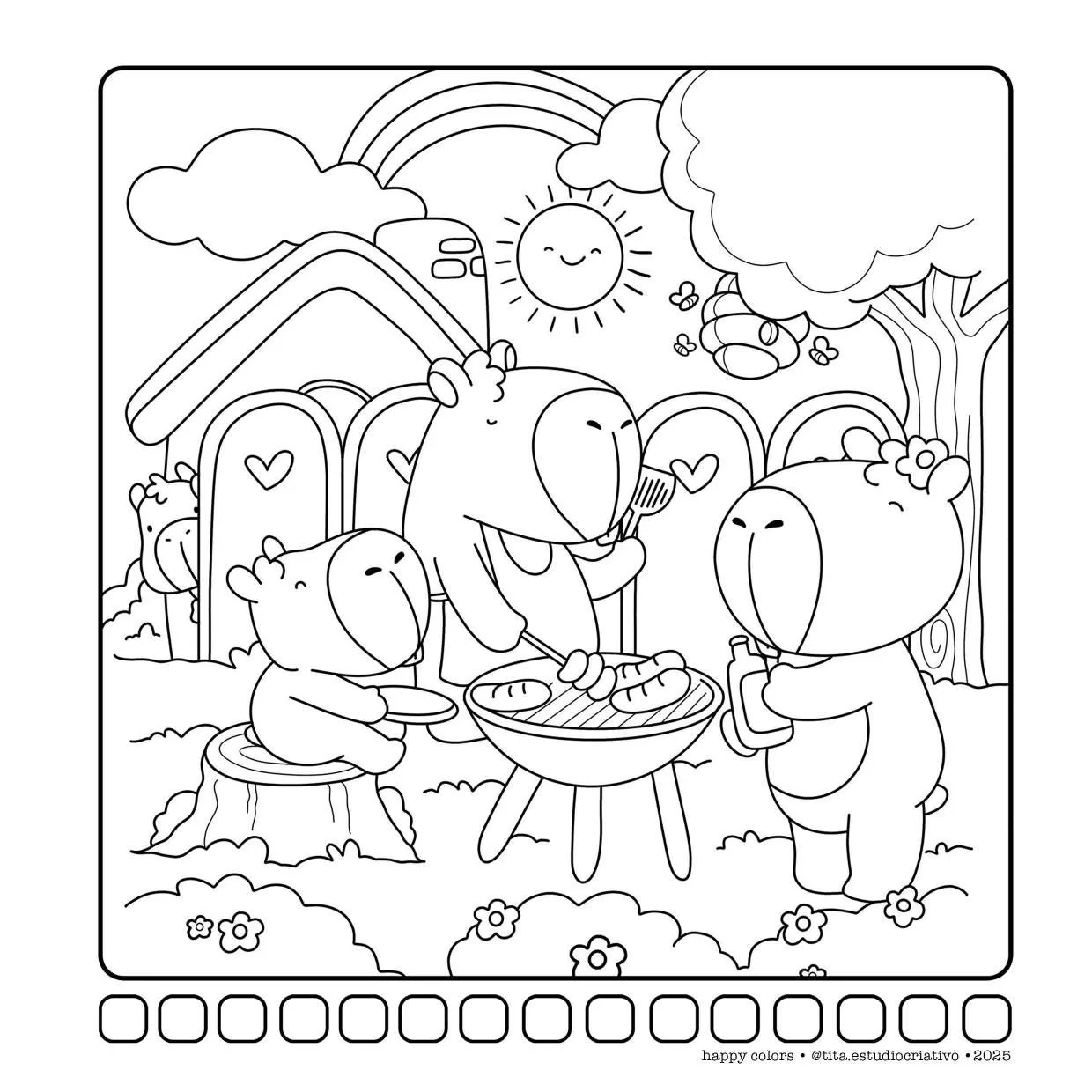 Capivaras Fofas Em Cenas Aconchegantes Para Colorir 7