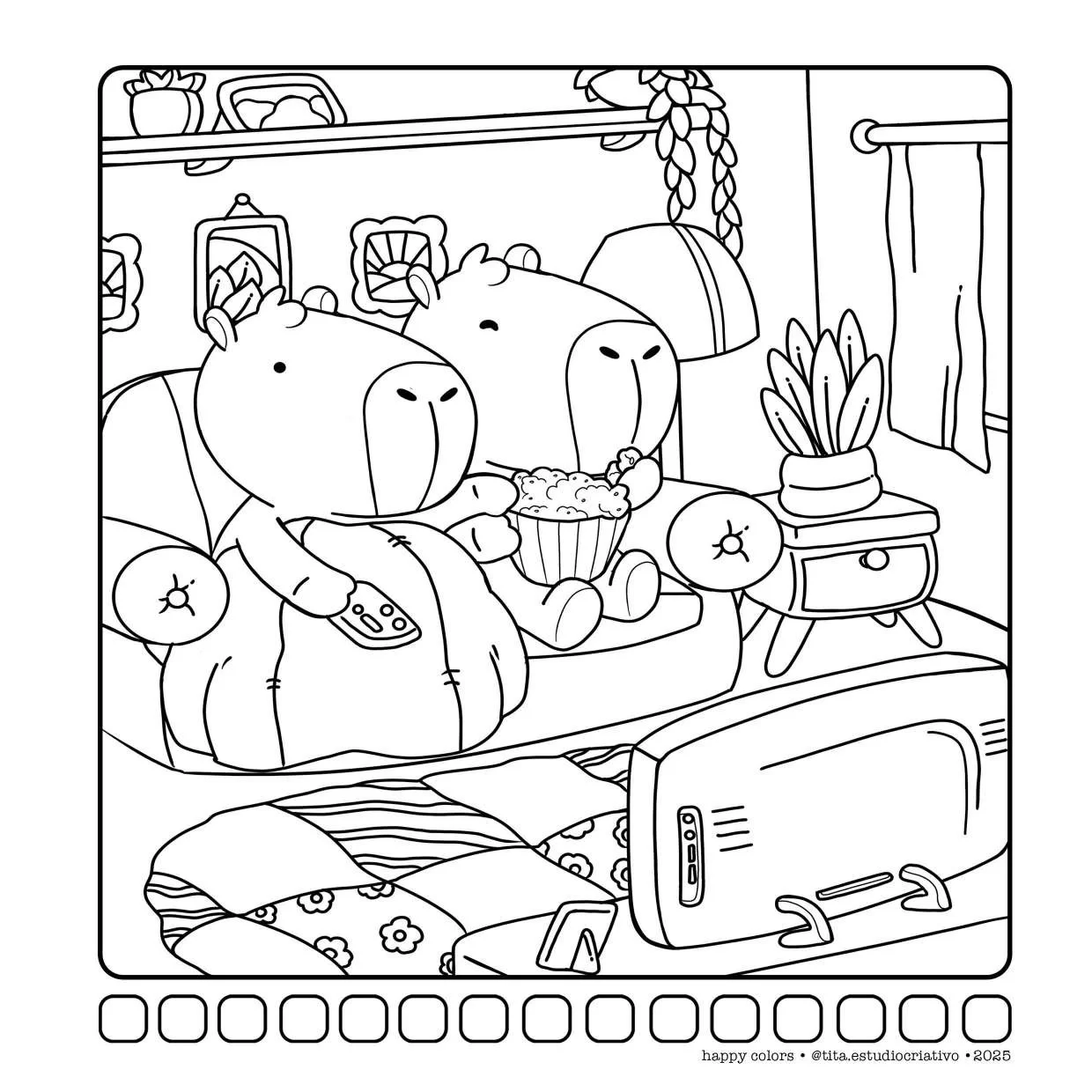 Capivaras Fofas Em Cenas Aconchegantes Para Colorir 8