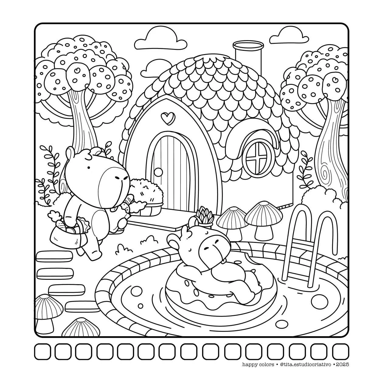 Capivaras Fofas Em Cenas Aconchegantes Para Colorir 9