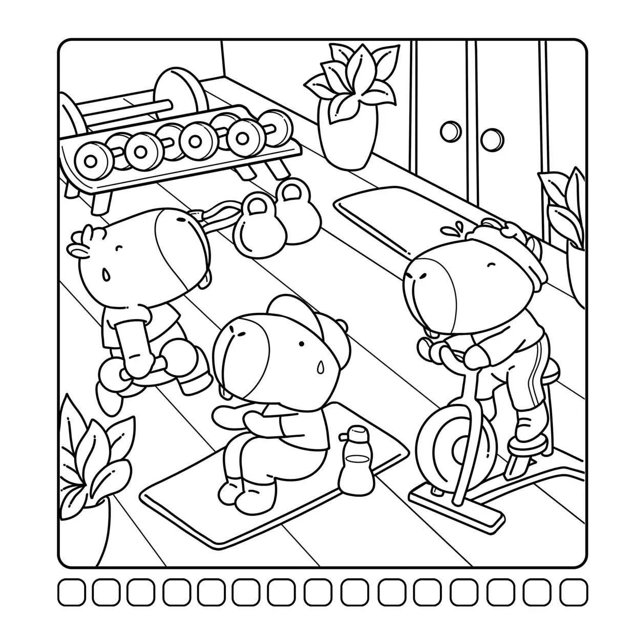 Capivaras fofas em cenas aconchegantes para colorir – ilustração 2