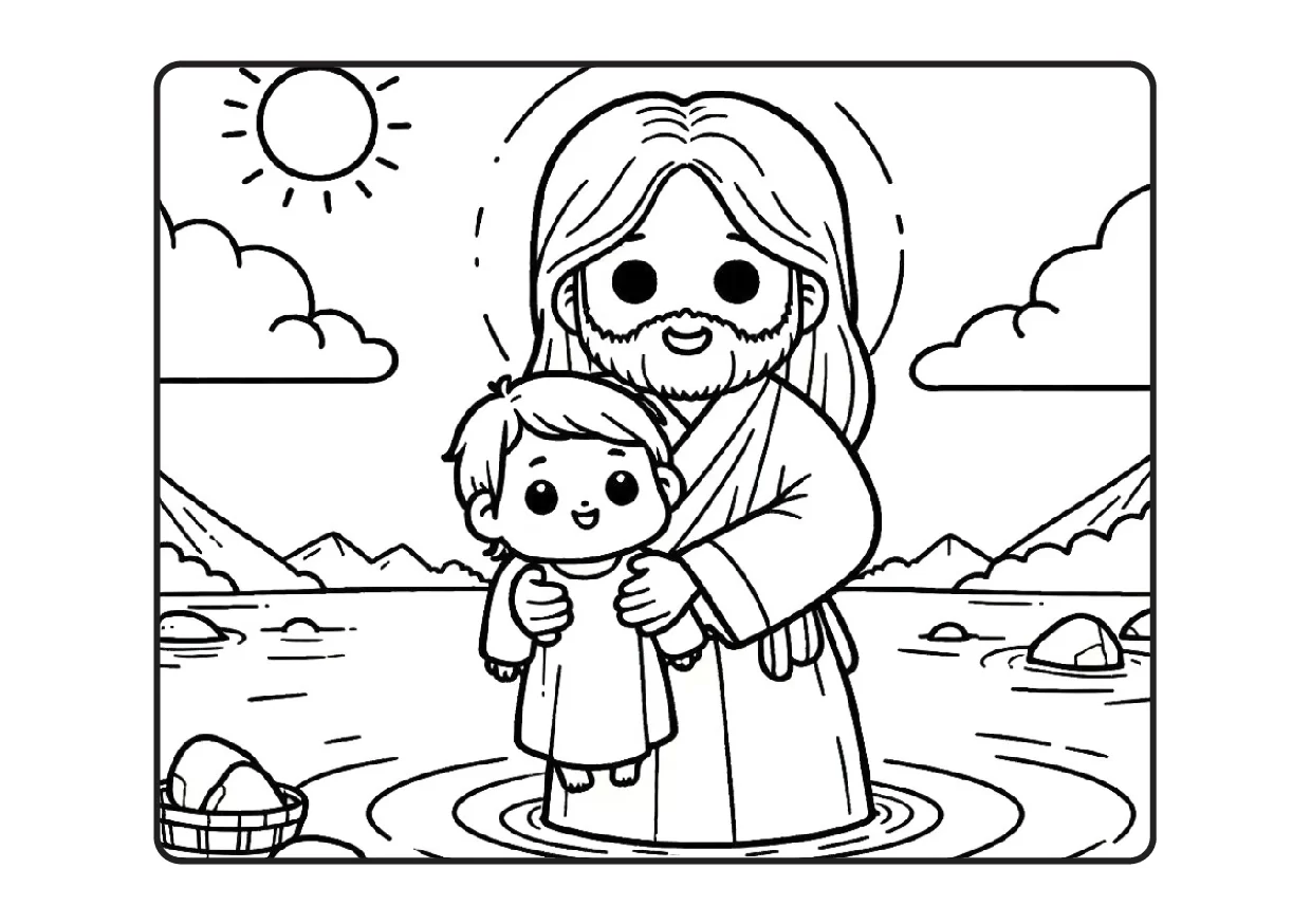 Jesus e uma criança para colorir