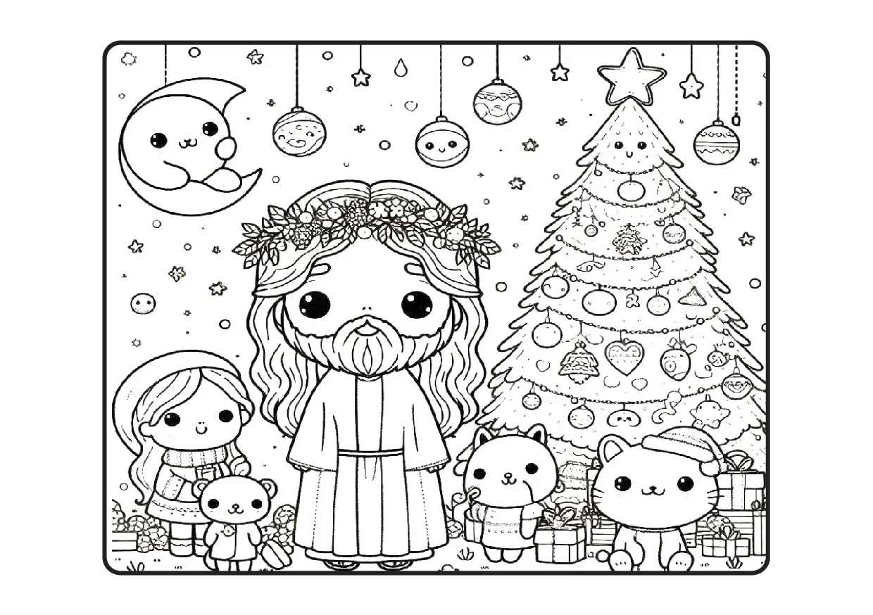 Jesus colorir no natal com uma familia