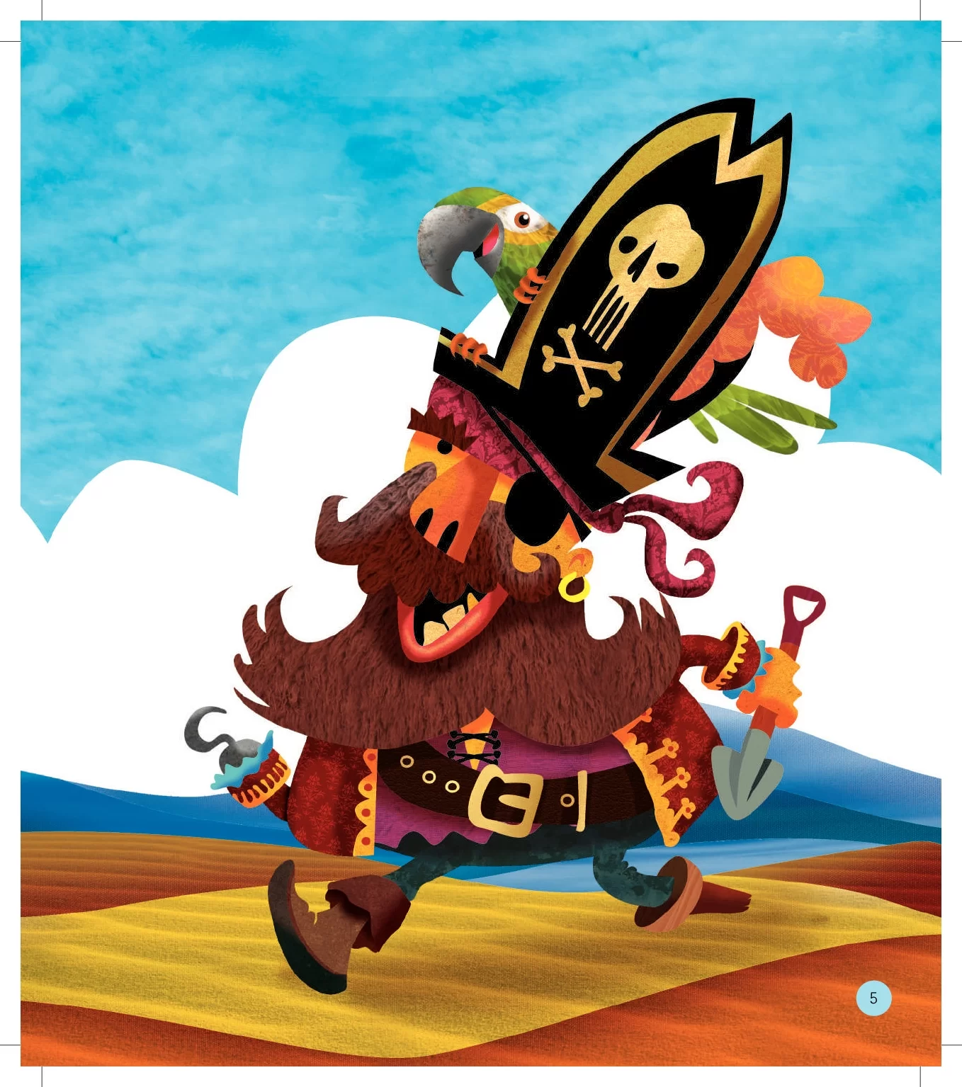 Um pirata seguindo em terra firme