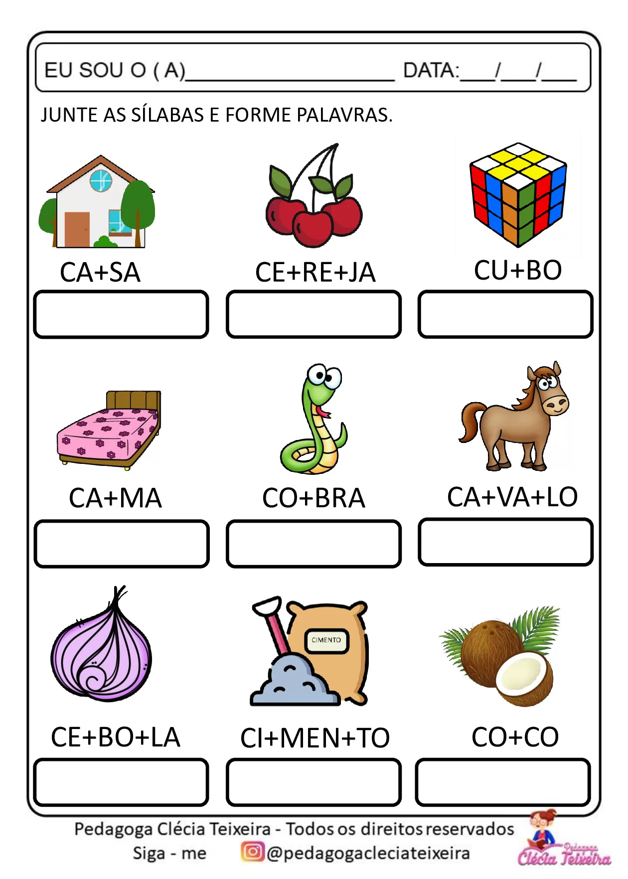 Atividade de formação de palavras com sílabas — p2 | Ensino Já atividades para educação infantil (ensinoja.com)
