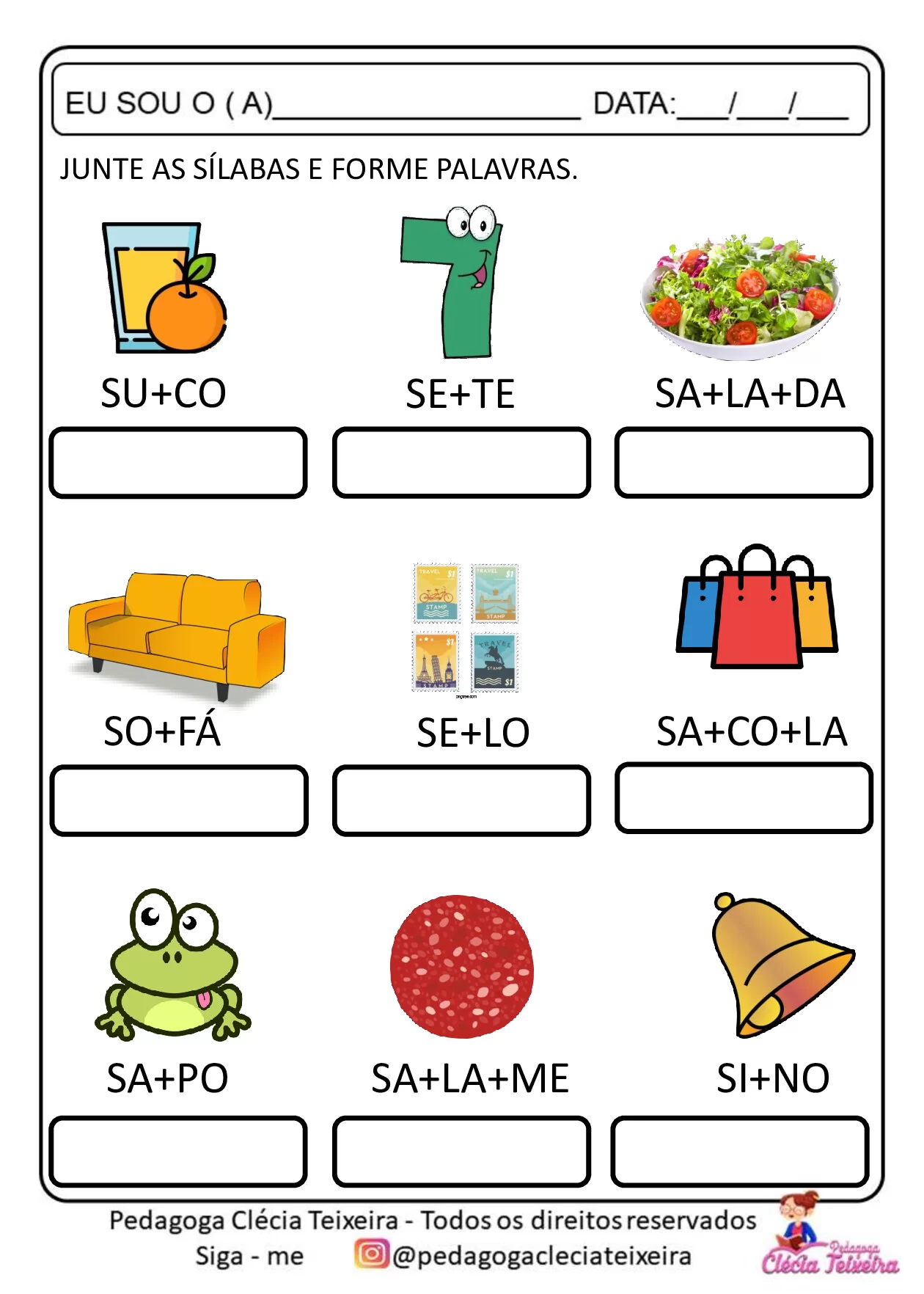 Atividade de formação de palavras com sílabas — p14 | Ensino Já atividades para educação infantil (ensinoja.com)